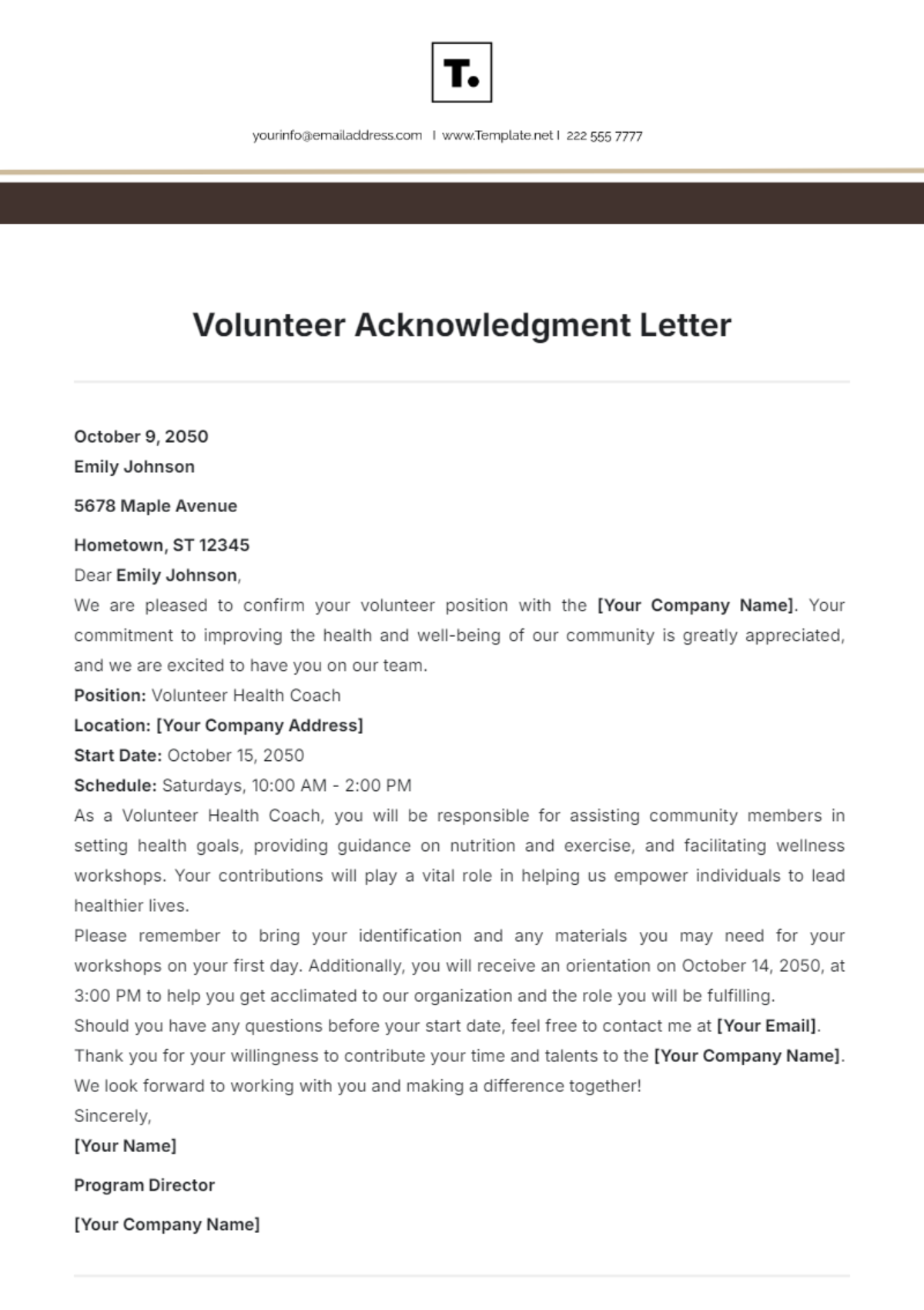 Volunteer Acknowledgment Letter Template - Edit Online & Download