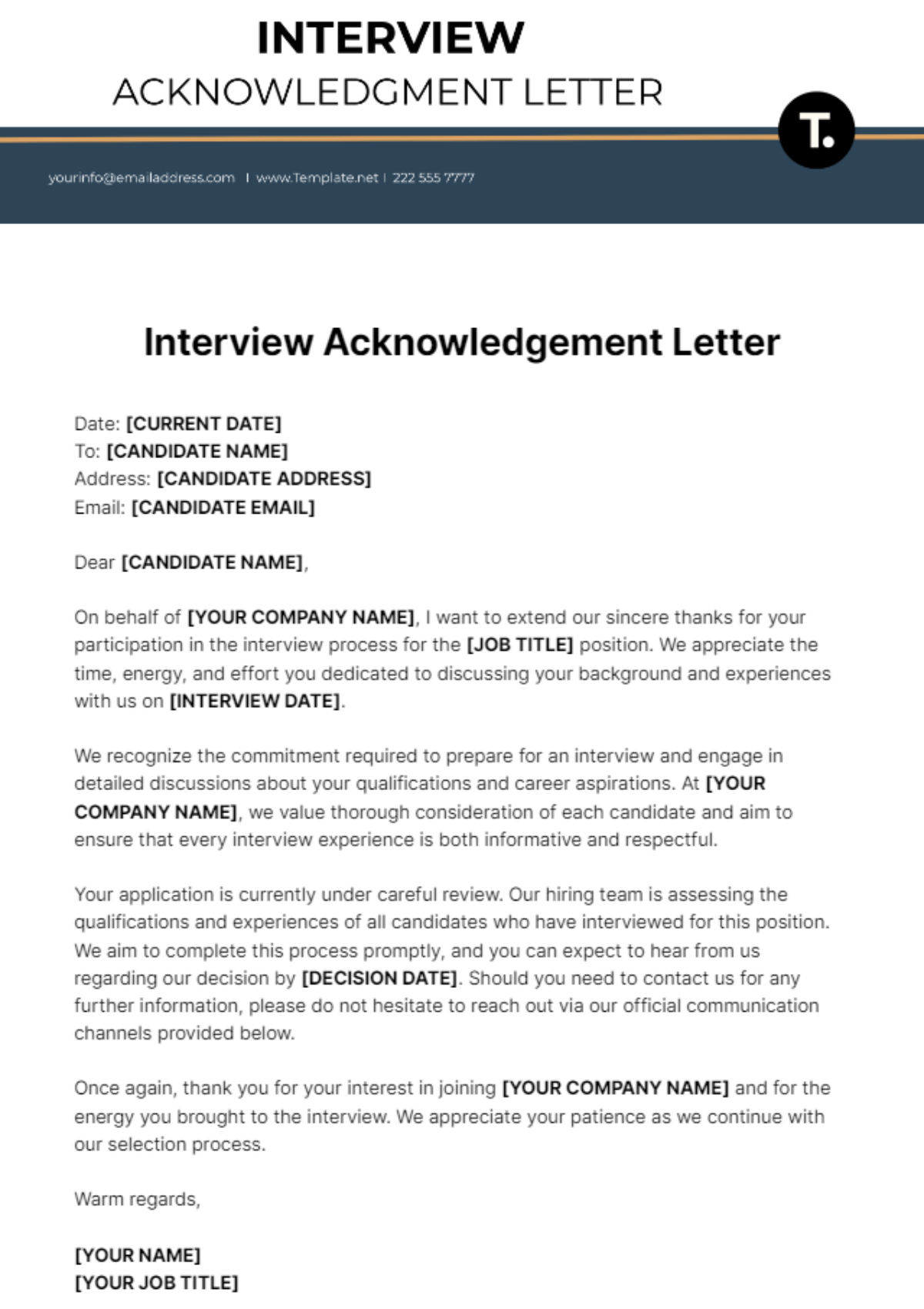 Interview Acknowledgment Letter Template