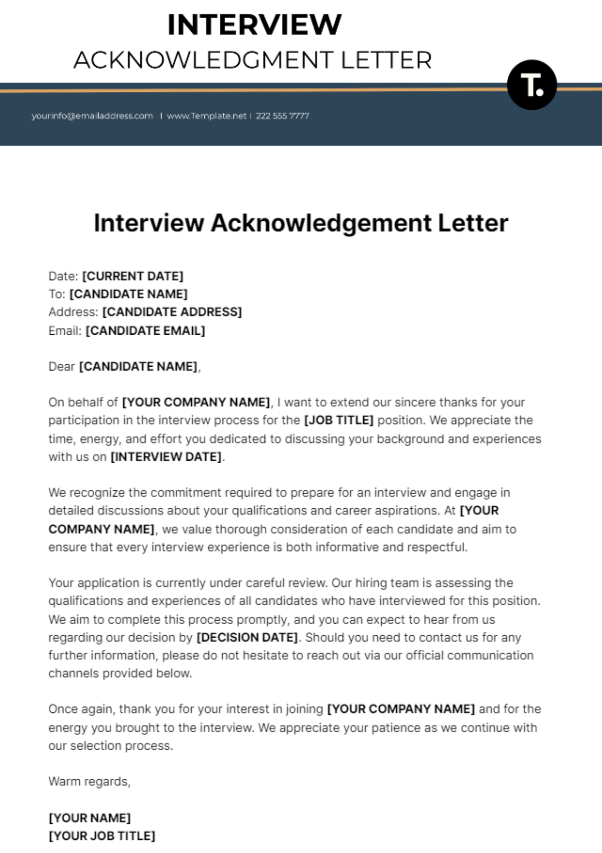 Interview Acknowledgment Letter Template - Edit Online & Download