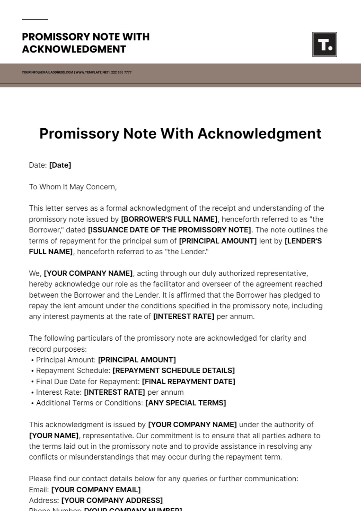 Promissory Note With Acknowledgment Template - Edit Online & Download