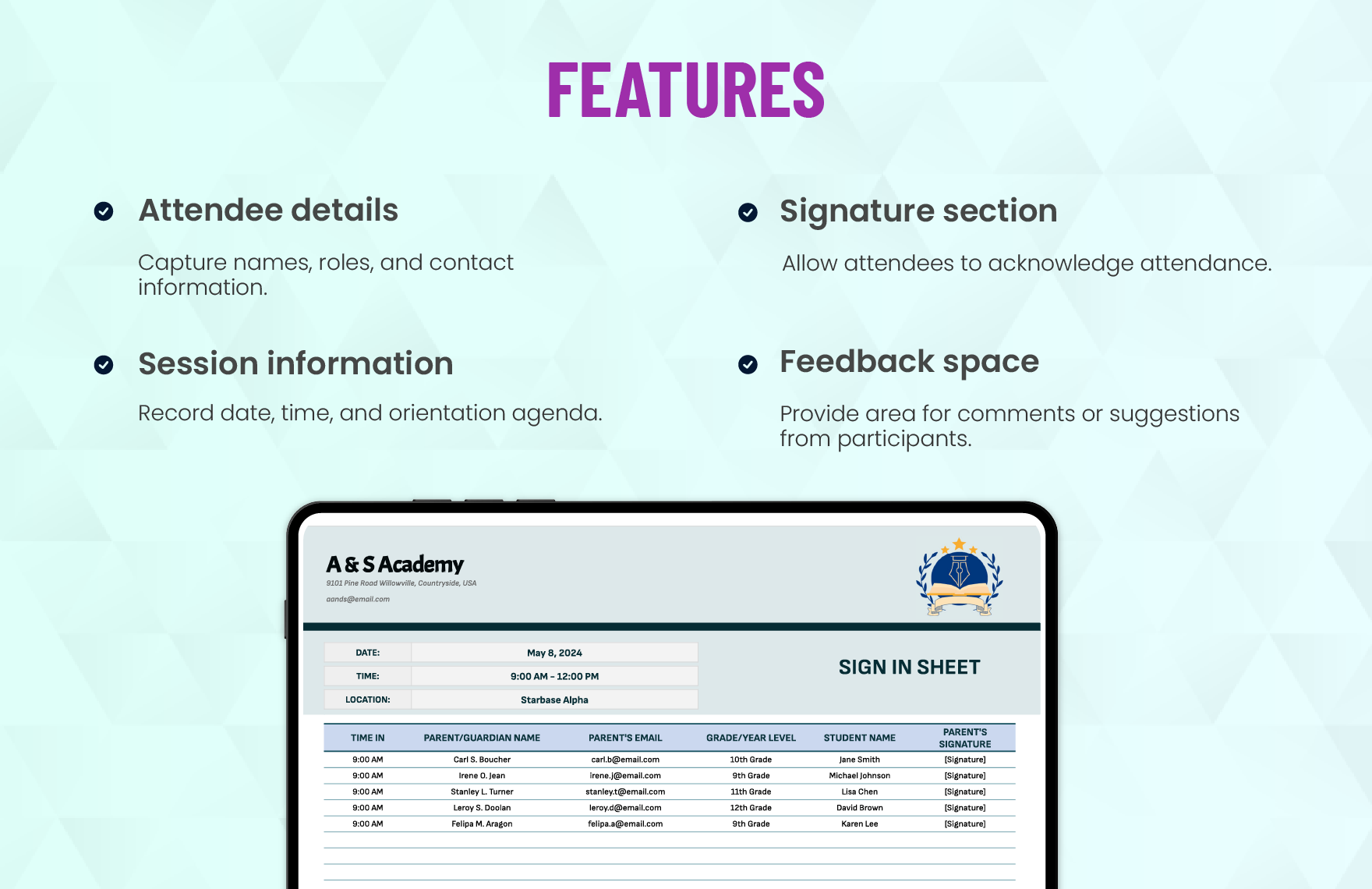 Orientation Sign in Sheet Template