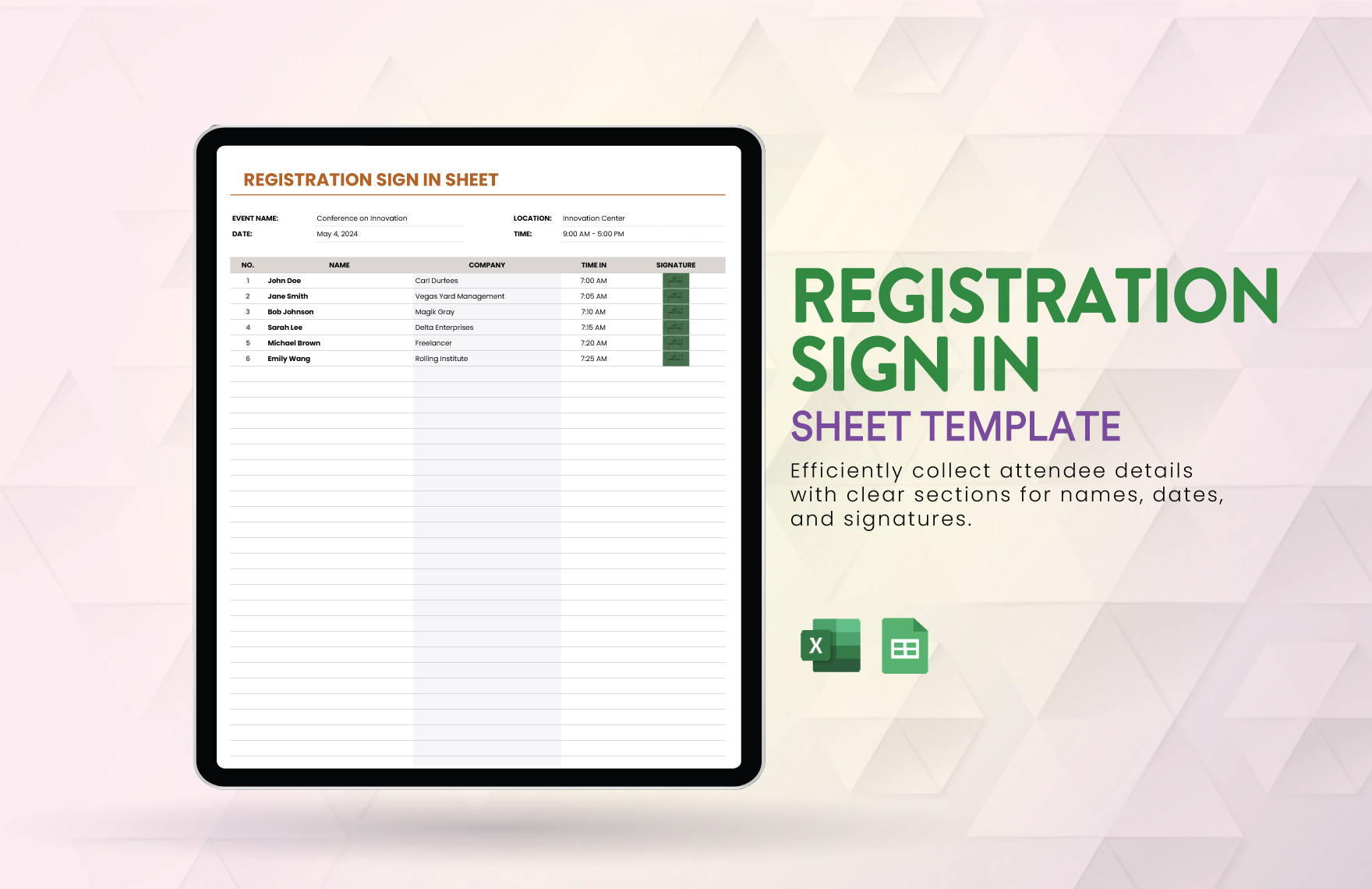 Registration Sign in Sheet Template in Excel, Google Sheets
