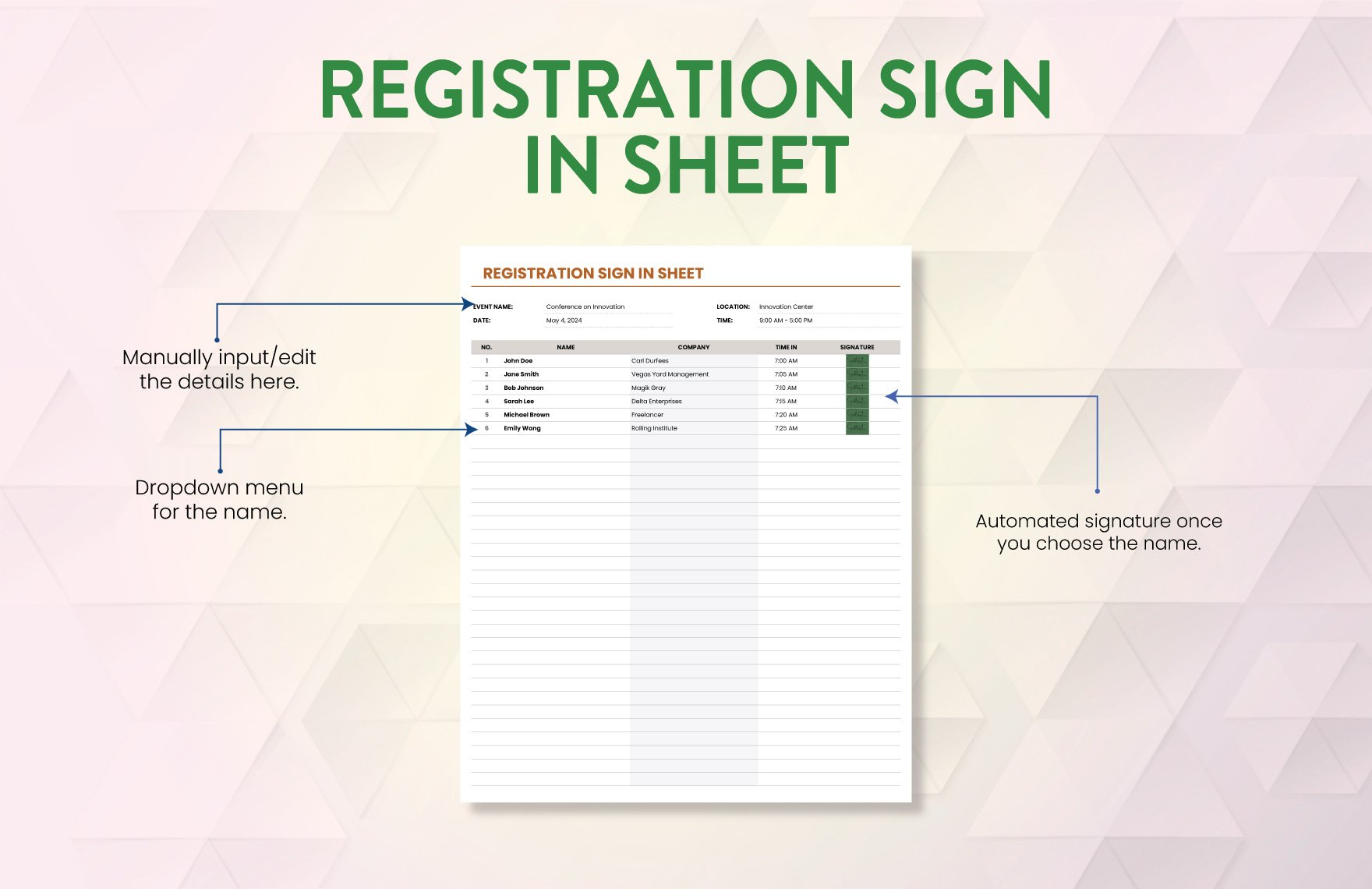 Registration Sign in Sheet Template