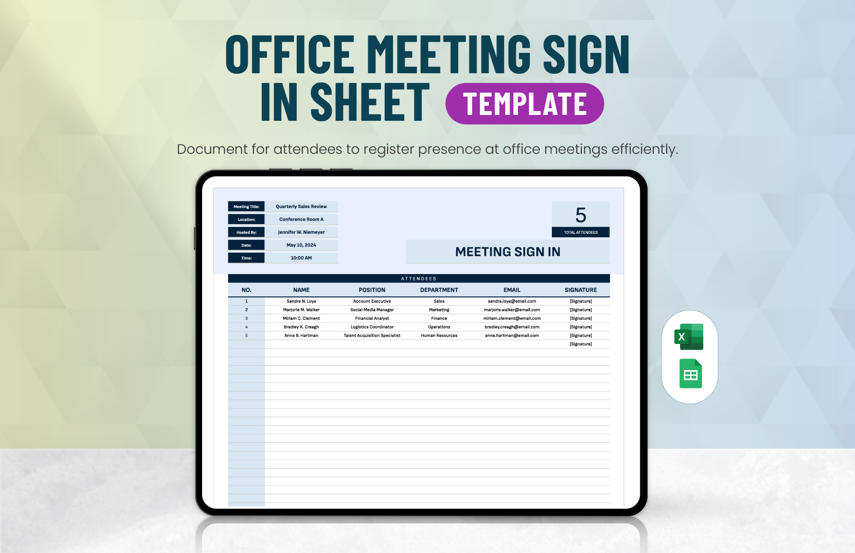 Office Meeting Sign in Sheet Template in Excel, Google Sheets