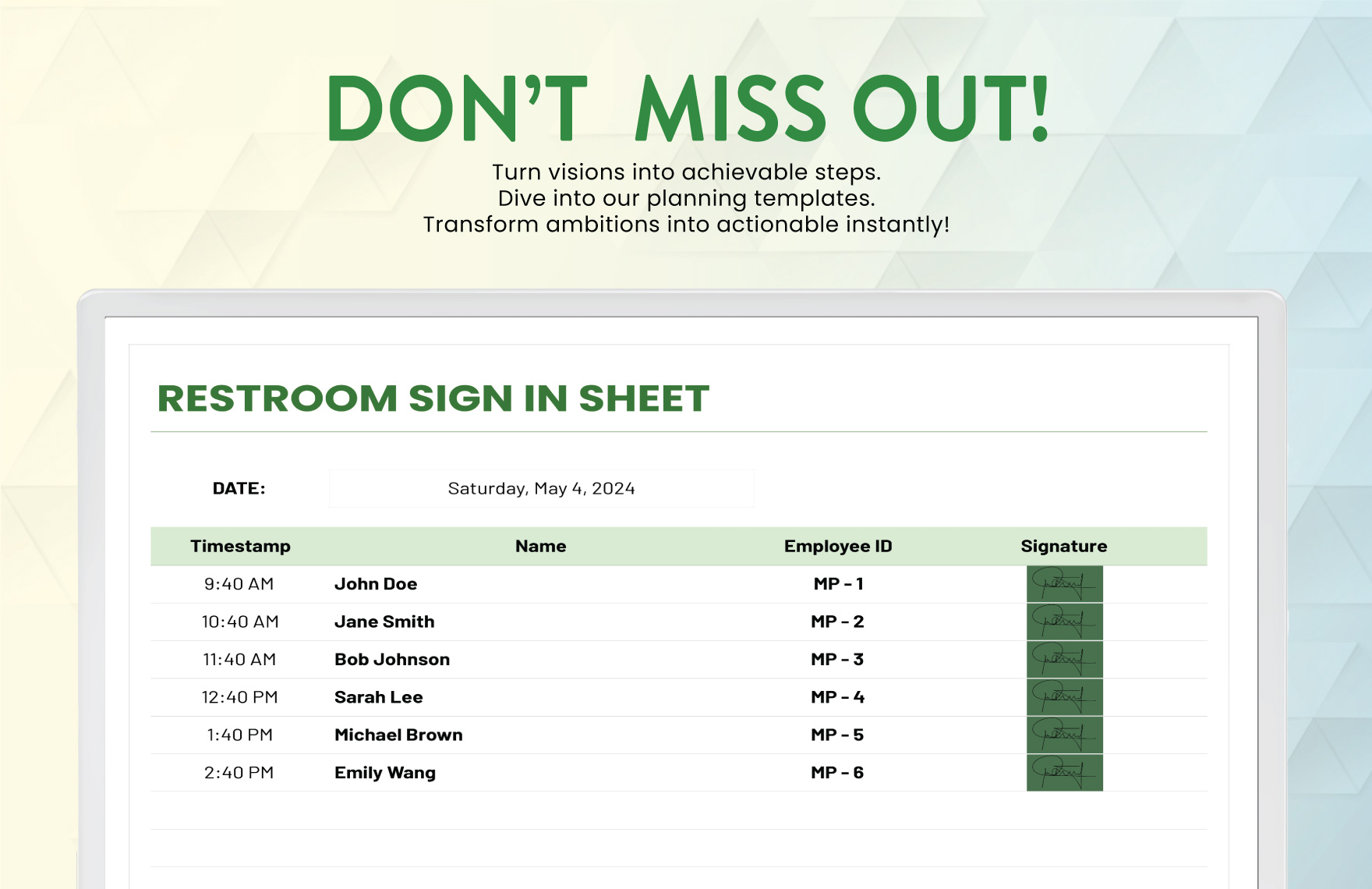 Restroom Sign in Sheet Template