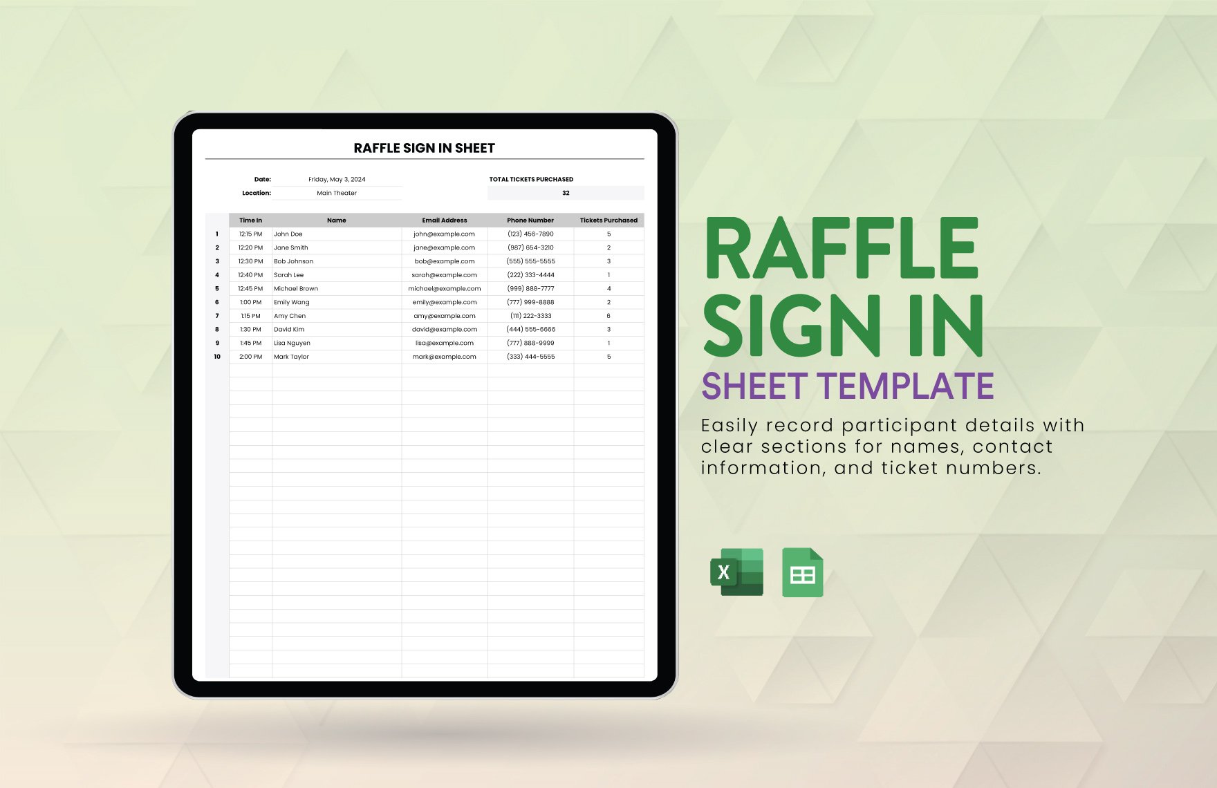 Free Raffle Sign in Sheet Template