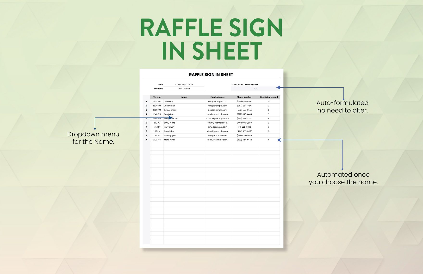 Raffle Sign in Sheet Template