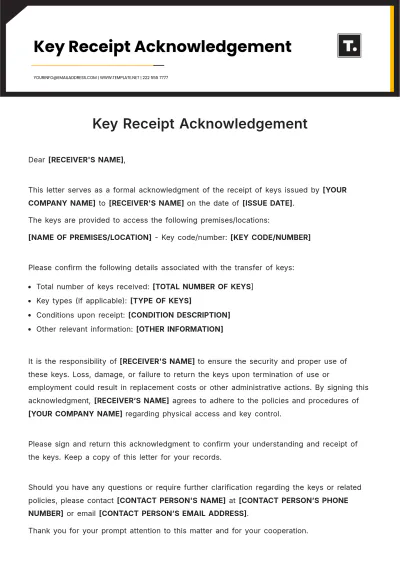 Free Key Receipt Acknowledgment Template & AI Receipt Maker