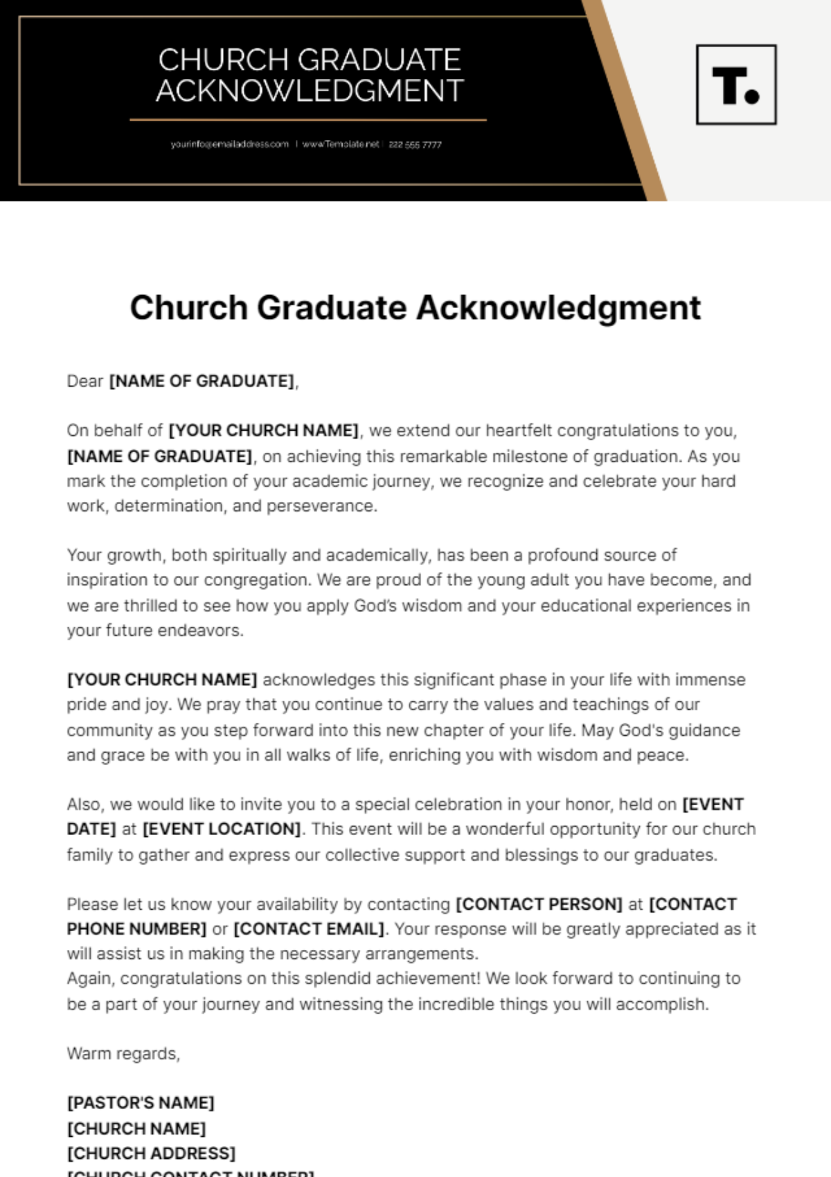 Church Graduate Acknowledgment Template - Edit Online & Download