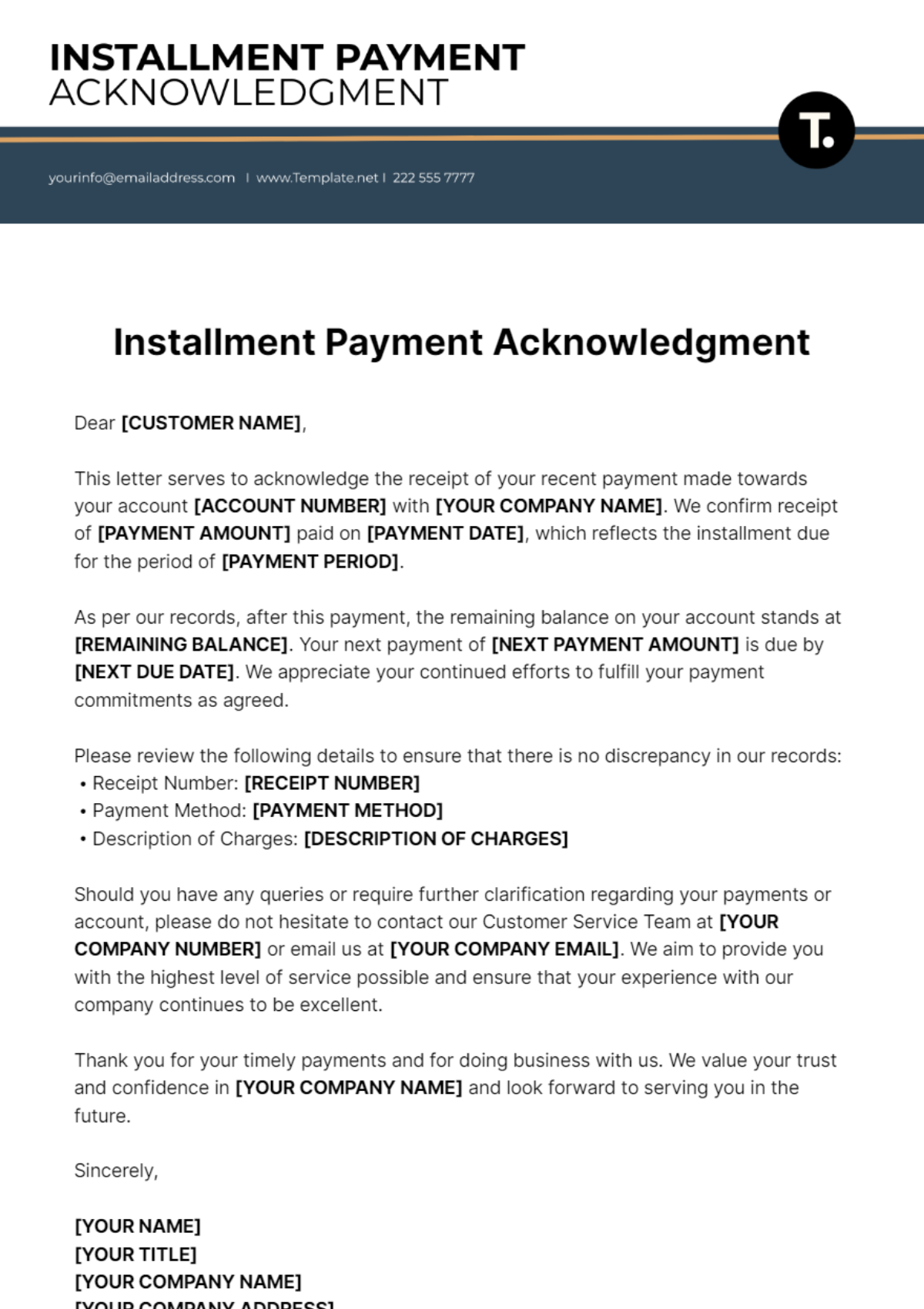 Installment Payment Acknowledgment Template - Edit Online & Download