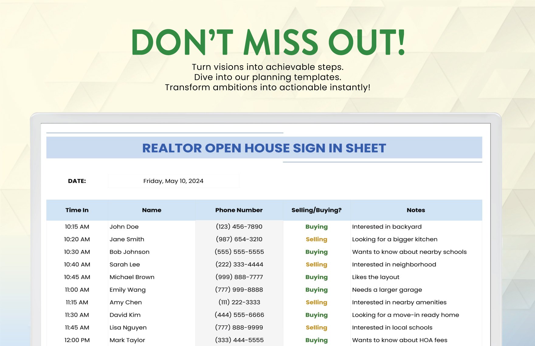 Realtor Open House Sign in Sheet Template