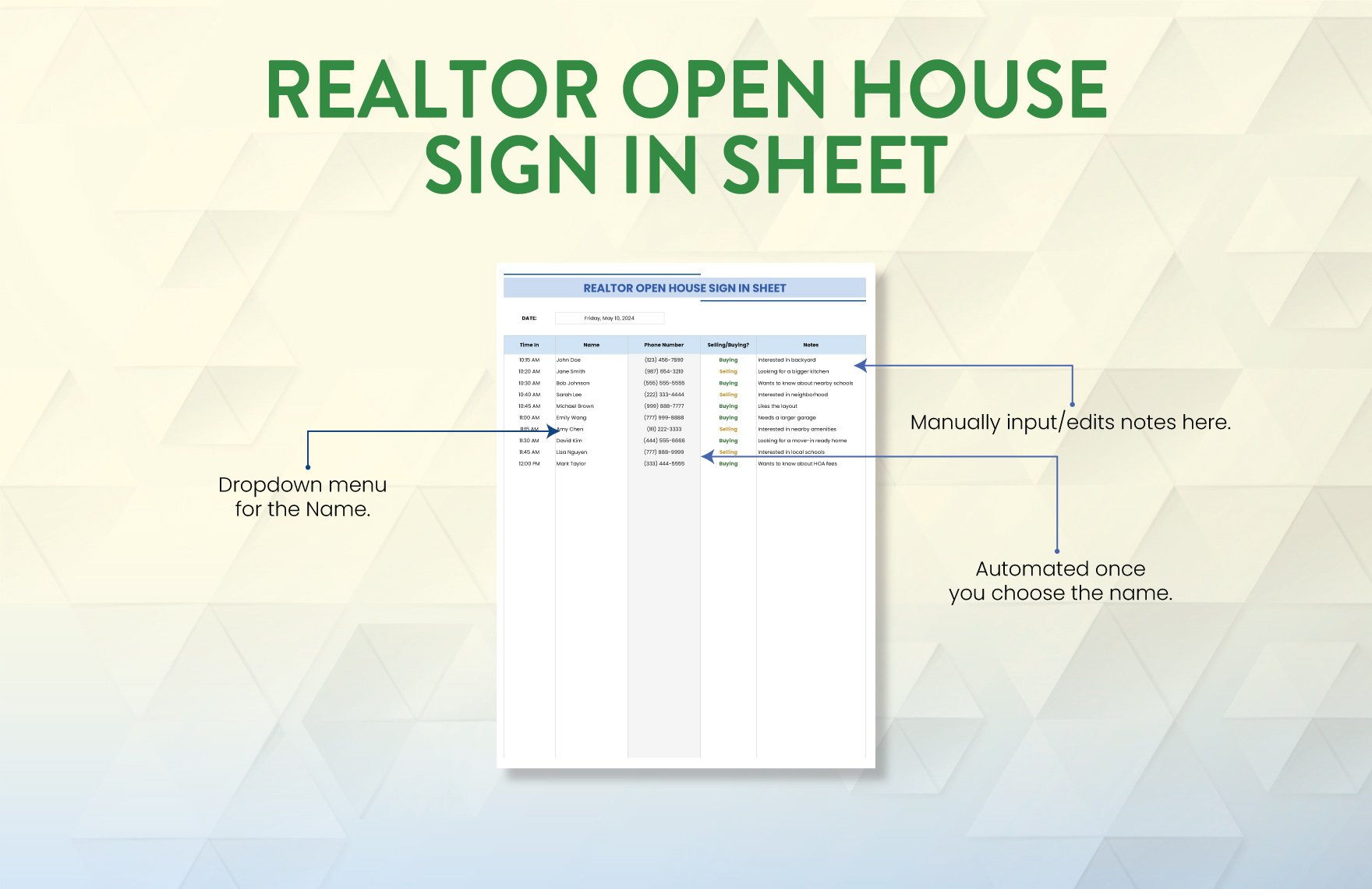 Realtor Open House Sign in Sheet Template