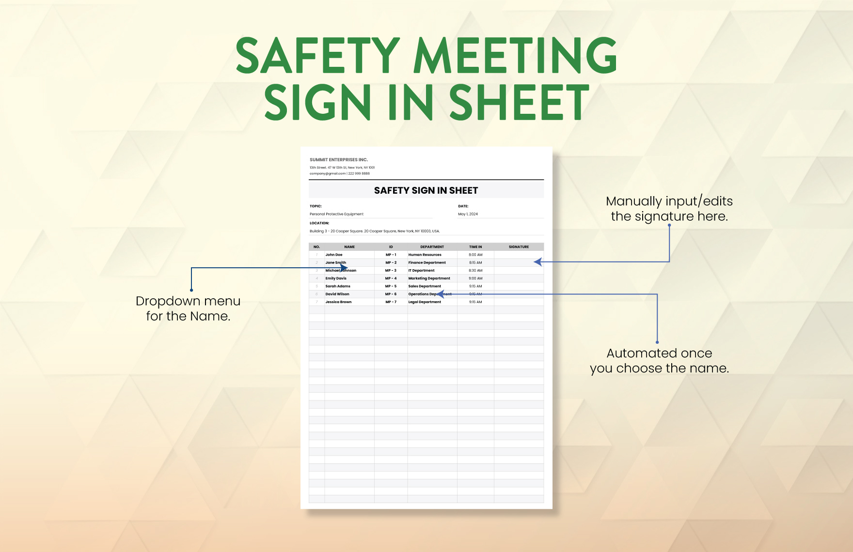 Safety Meeting Sign in Sheet Template
