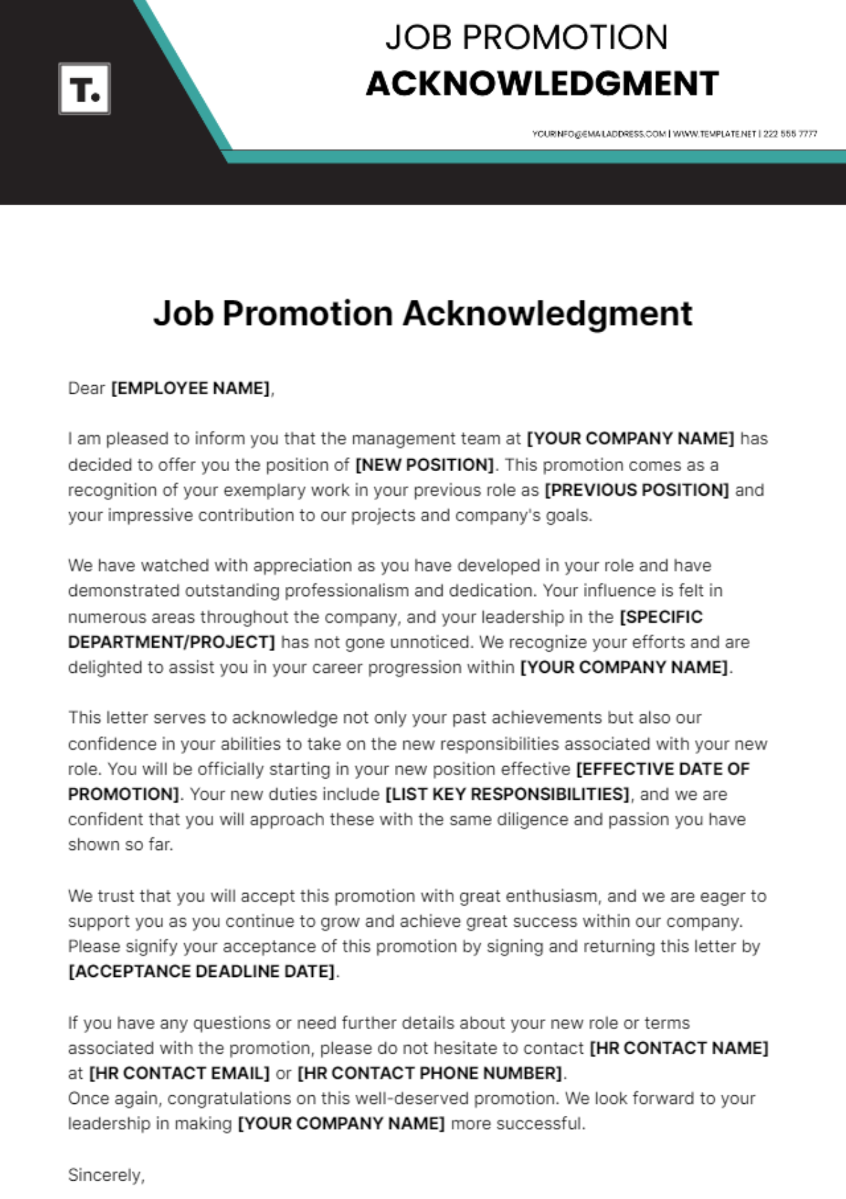 Job Promotion Acknowledgment Template - Edit Online & Download