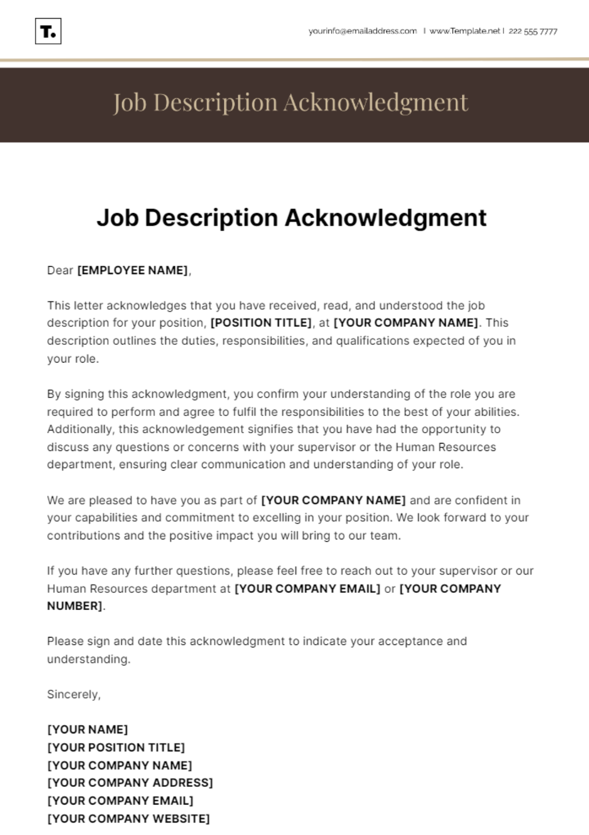 Job Description Acknowledgment Template Edit Online And Download Example