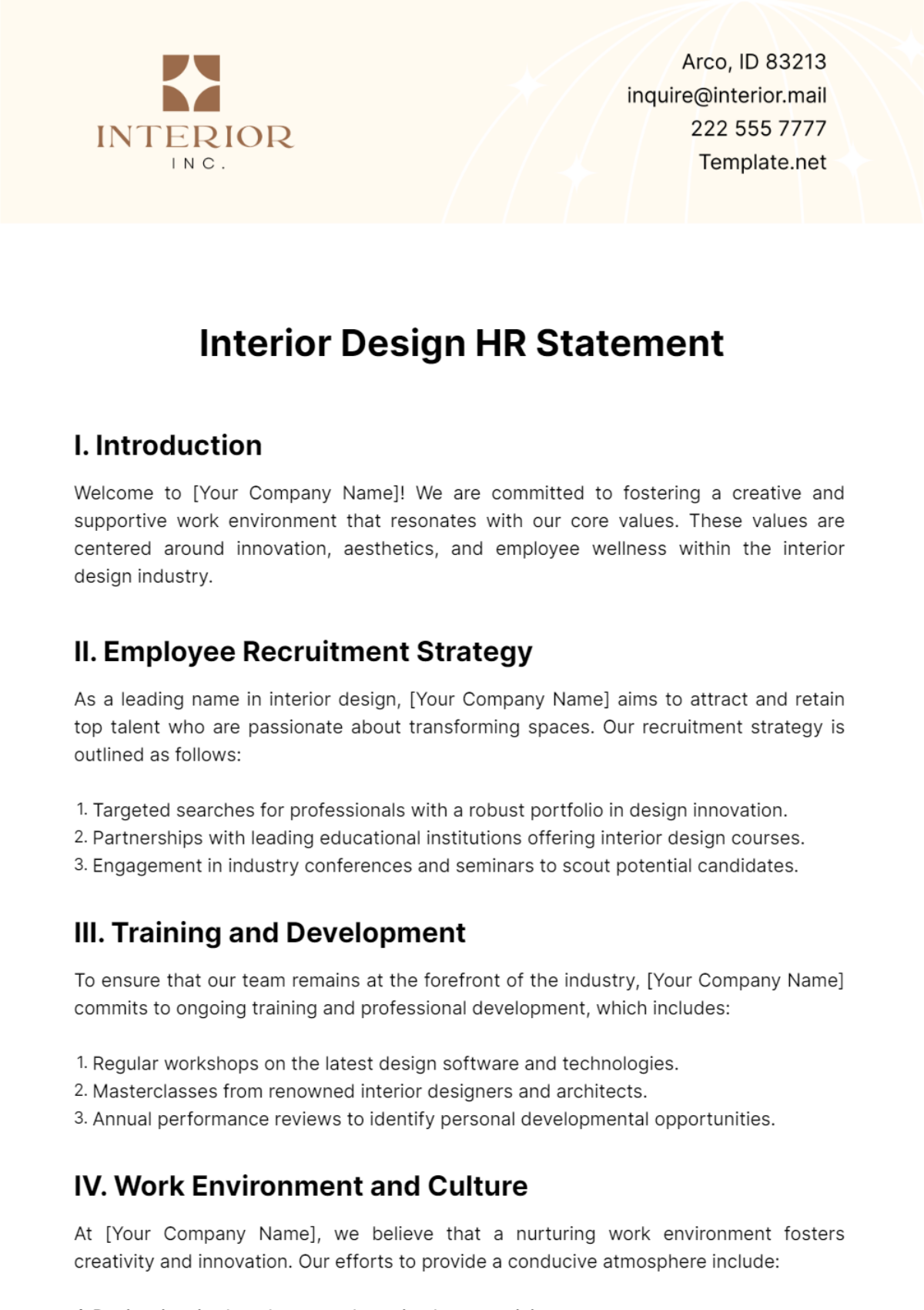 Free Interior Design HR Statement Template