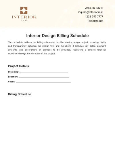 Free Interior Design Billing Schedule Template to Edit Online