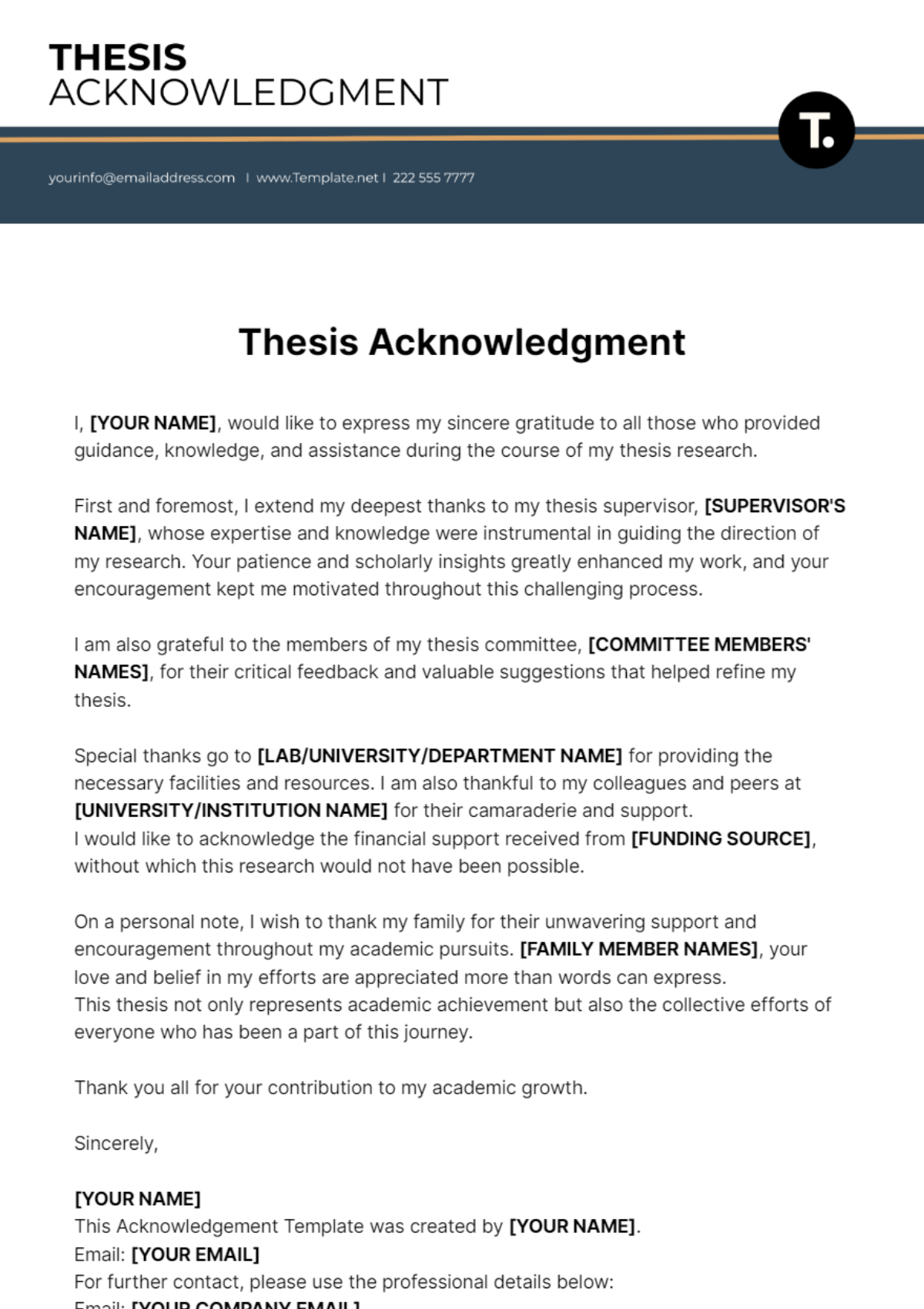 Thesis Acknowledgment Template