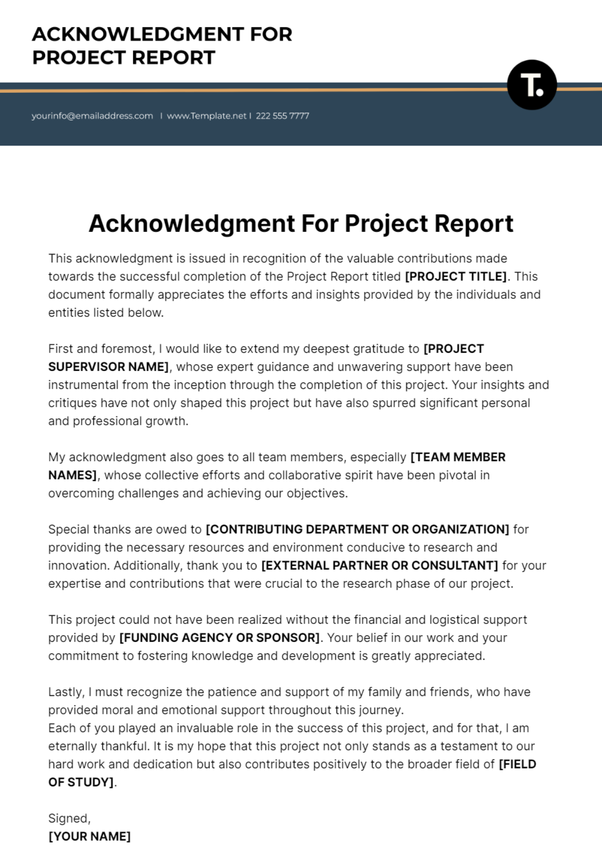 Acknowledgment For Project Report Template