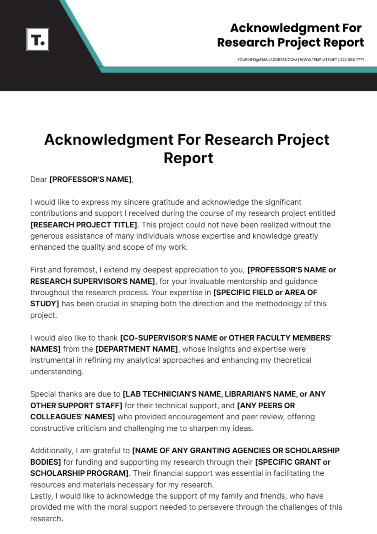 Acknowledgment For Research Project Report Template