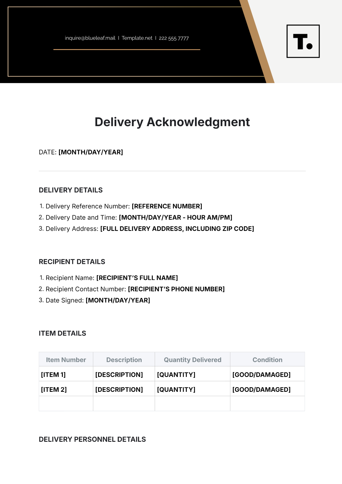 Delivery Acknowledgment Outline Template - Edit Online & Download