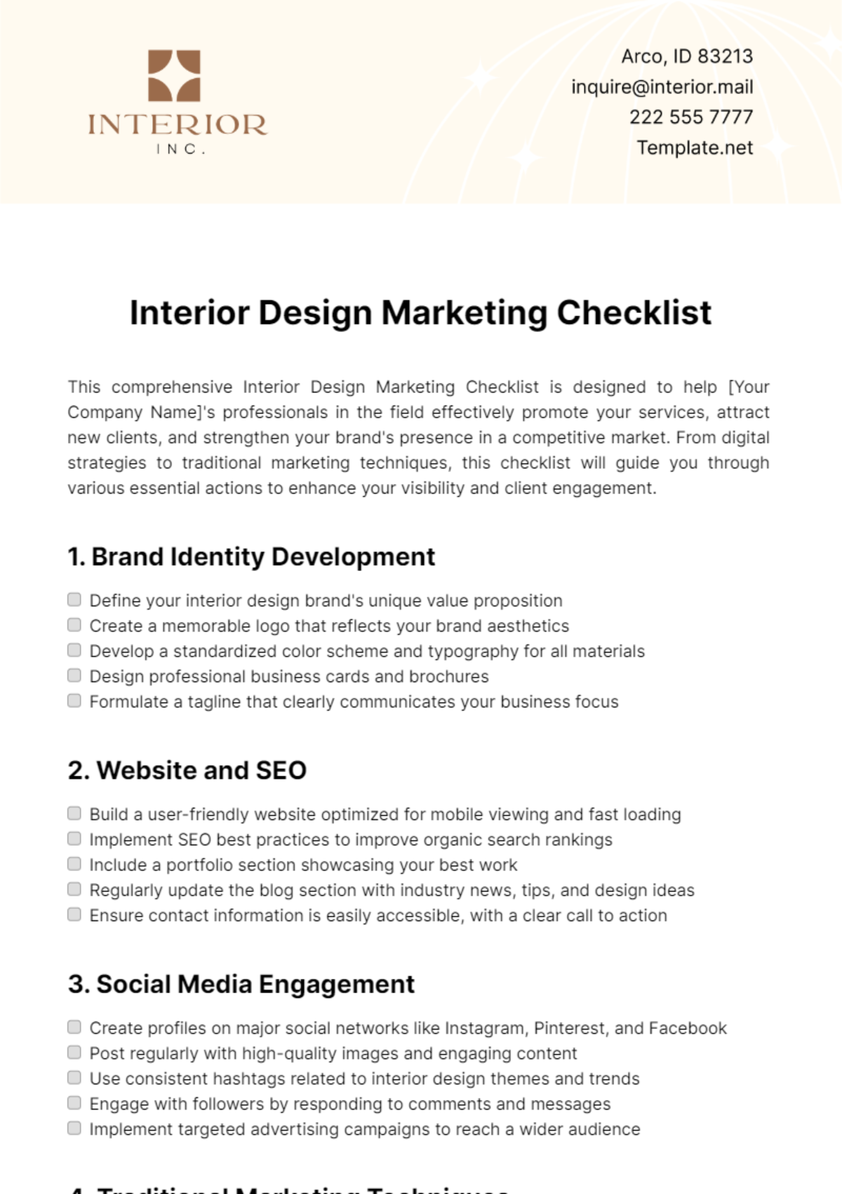 Free Interior Design Marketing Checklist Template