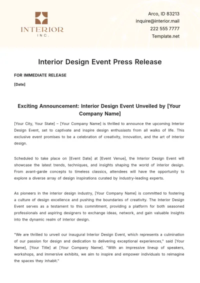 Free Interior Design Event Press Release Template to Edit Online