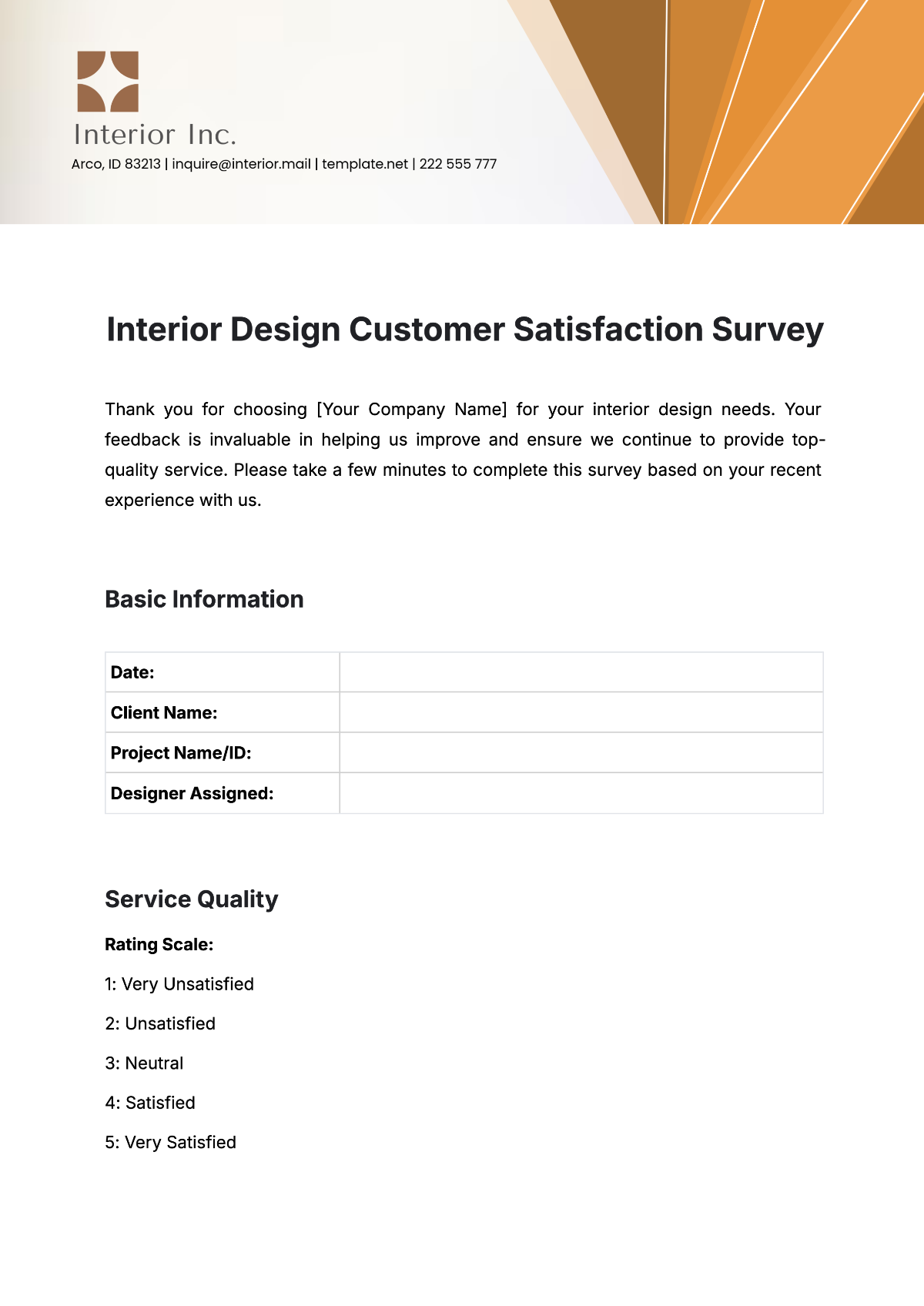 Free Interior Design Customer Satisfaction Survey Template