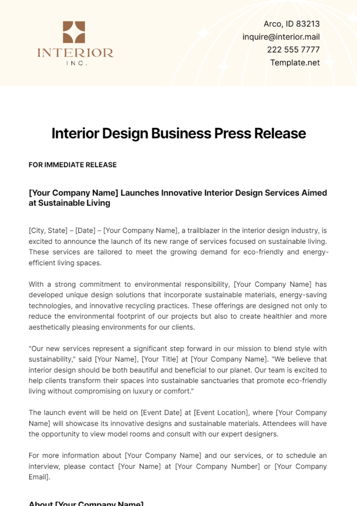 Interior Design Business Press Release Template - Edit Online & Download