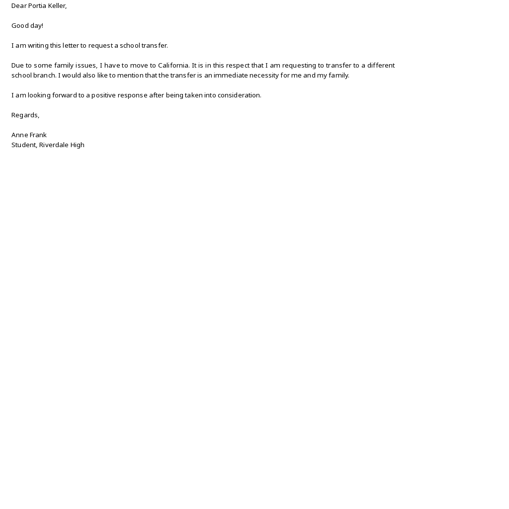 School Transfer Letter from One Branch to Another Template - Google Docs, Word