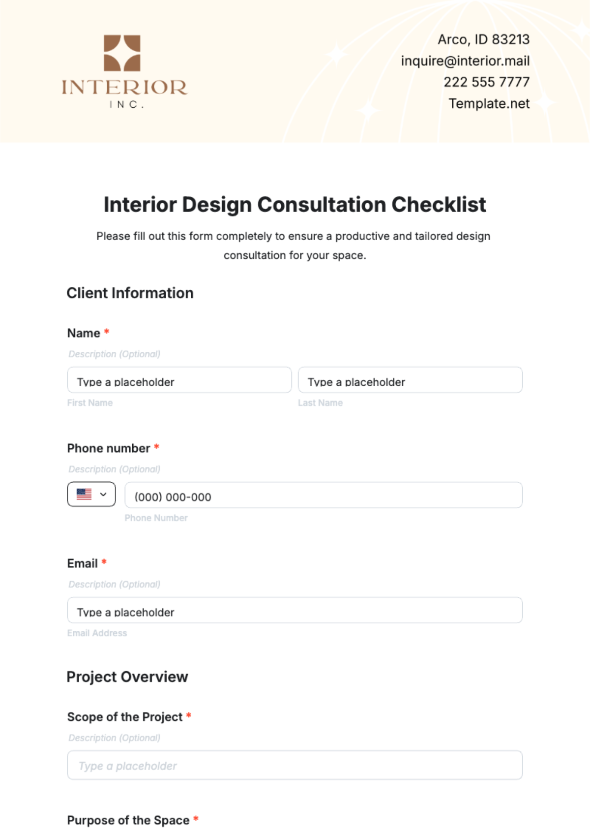 Interior Design Consultation Checklist Template - Edit Online & Download