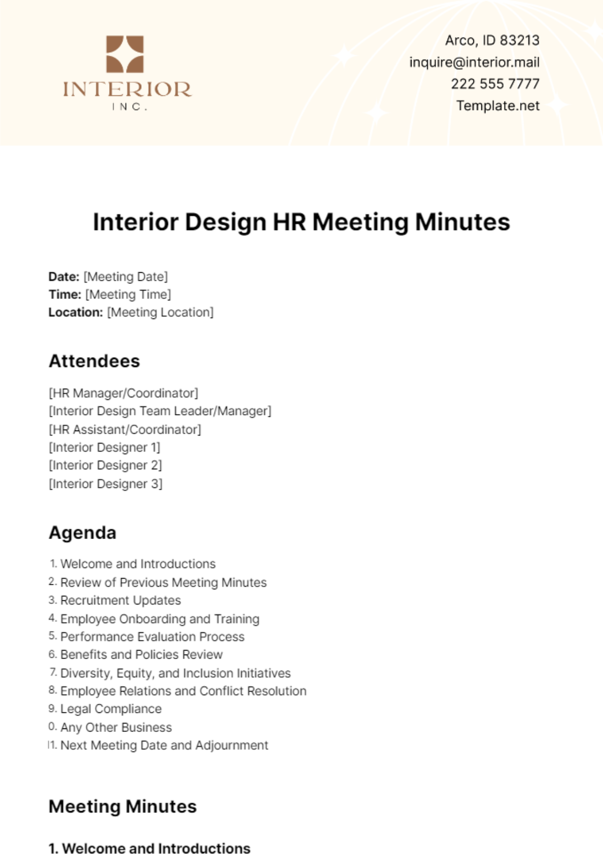 Free Interior Design HR Meeting Minutes Template
