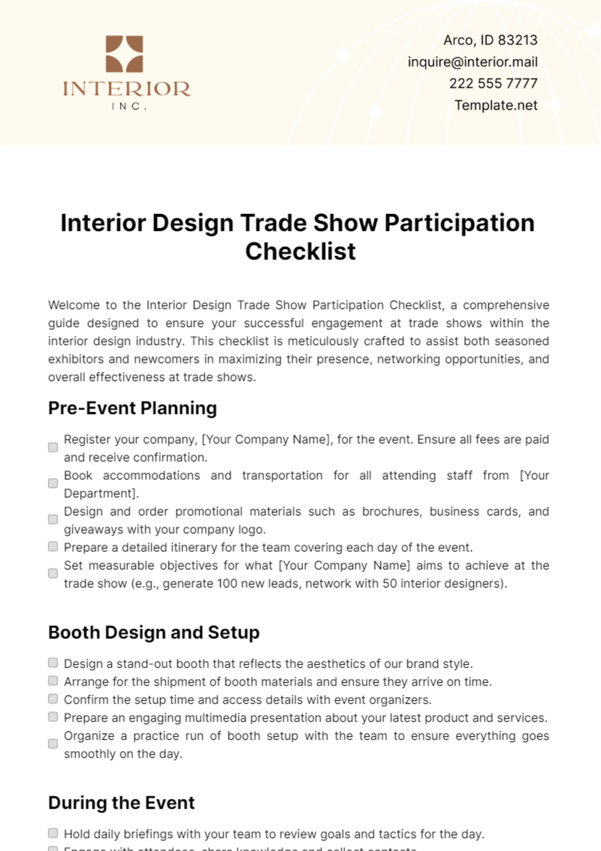 Free Interior Design Trade Show Participation Checklist Template