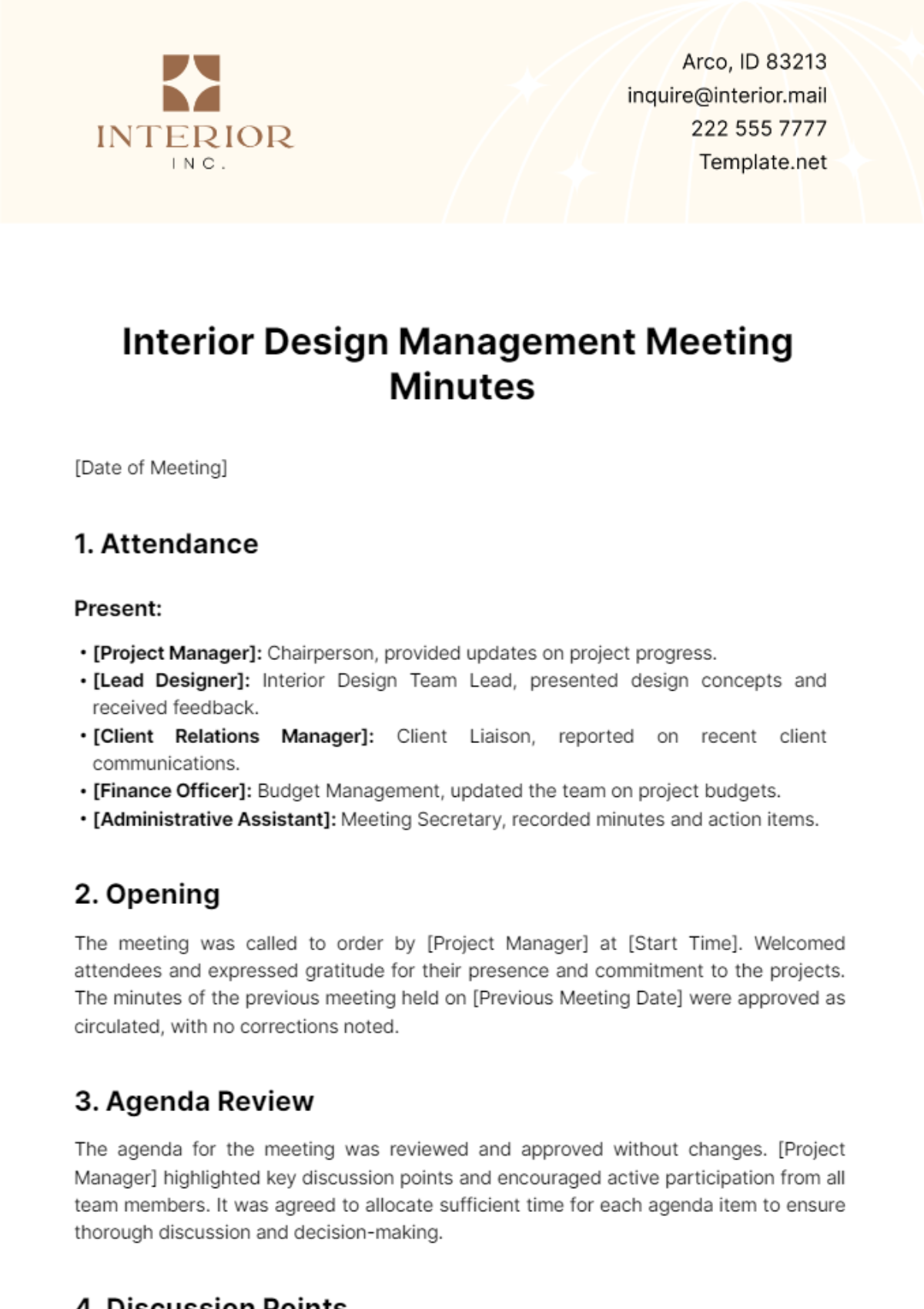 Interior Design Management Meeting Minutes Template