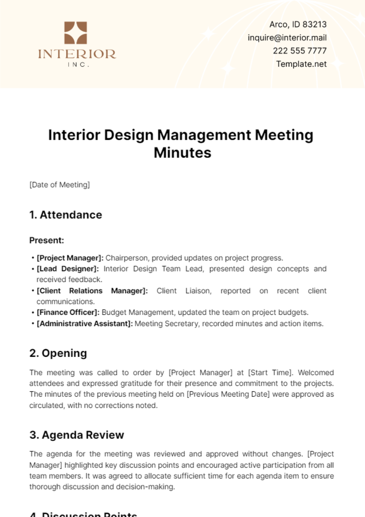 Interior Design Management Meeting Minutes Template - Edit Online & Download