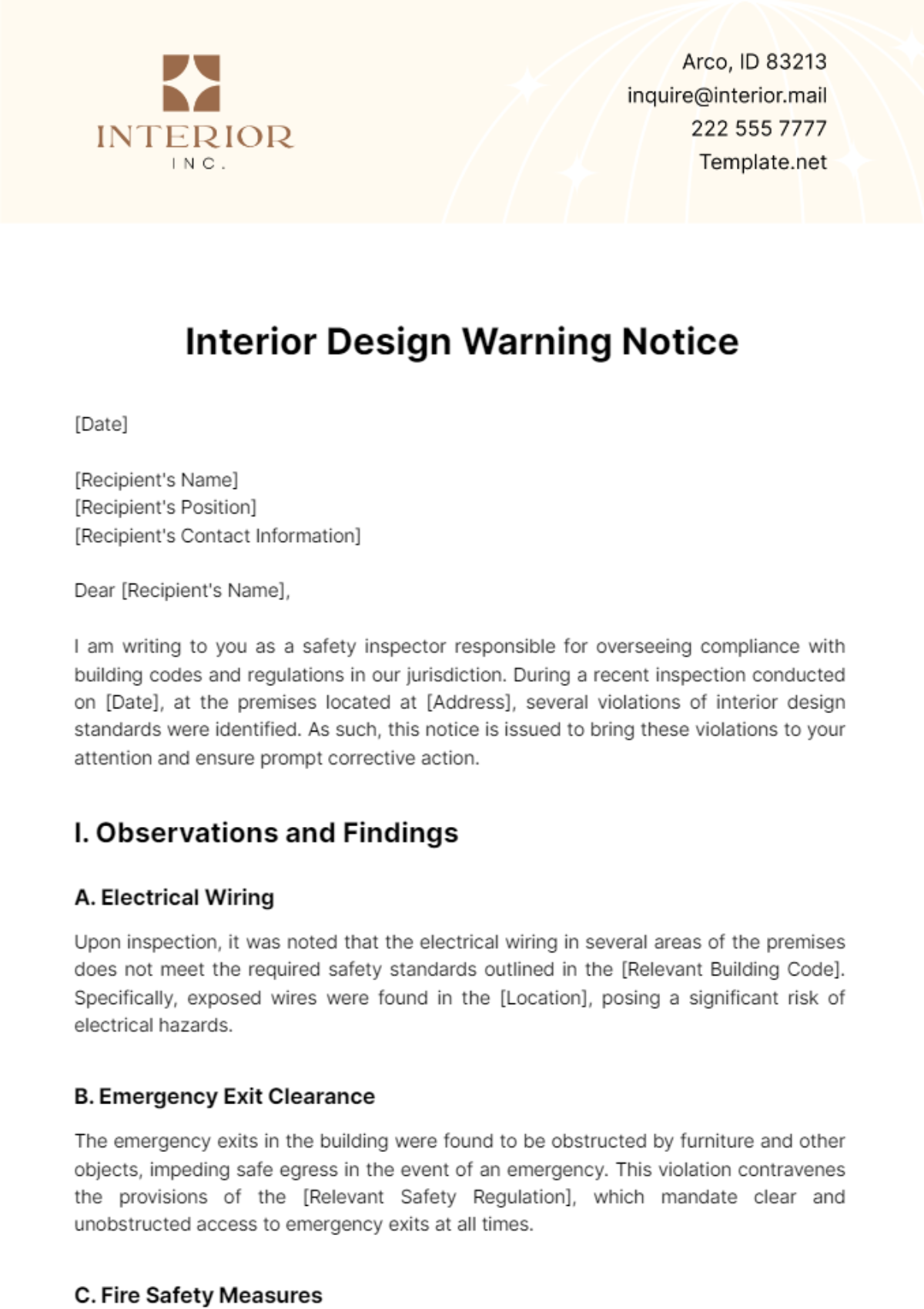 Free Interior Design Warning Notice Template
