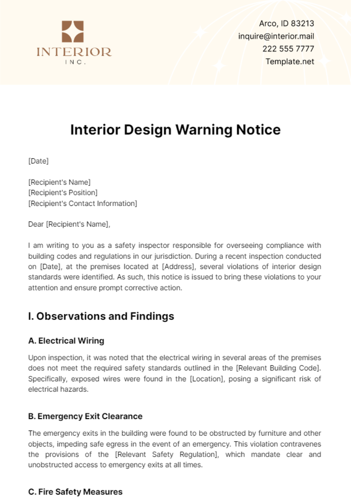 Interior Design Warning Notice Template - Edit Online & Download