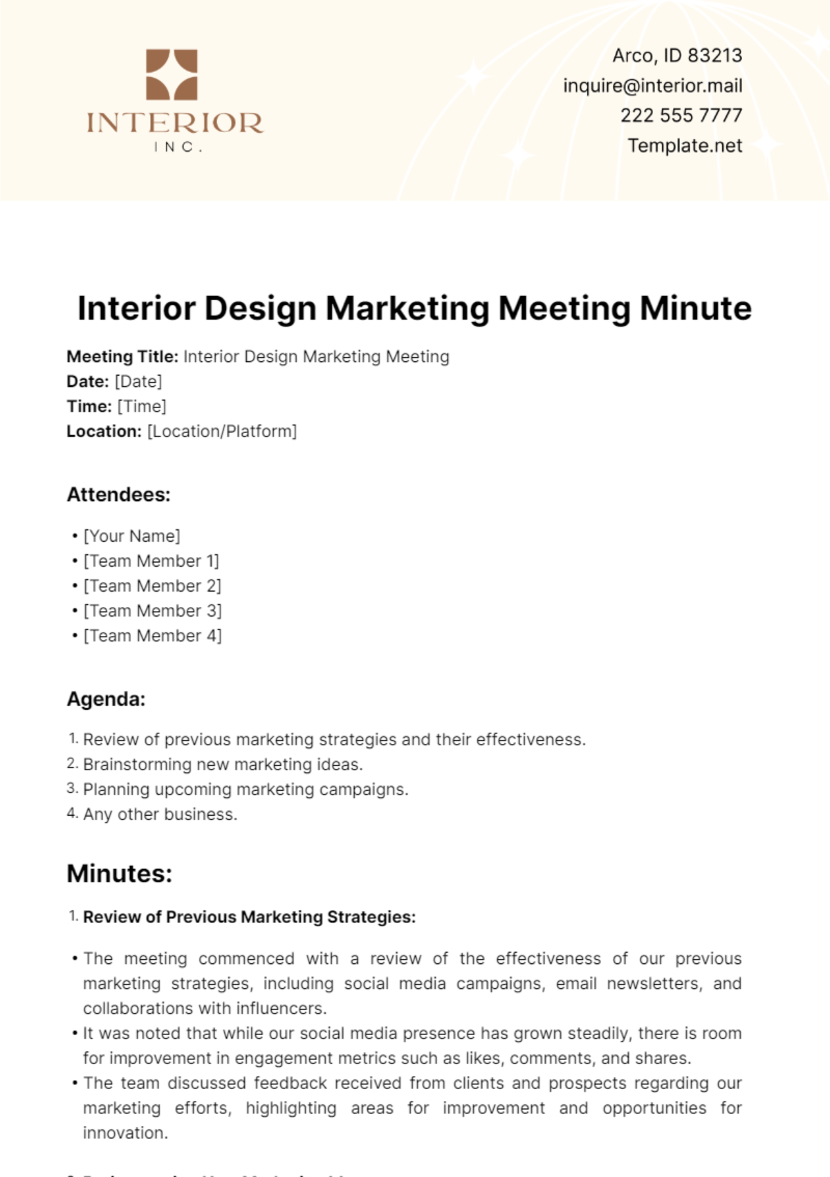 Free Interior Design Marketing Meeting Minute Template