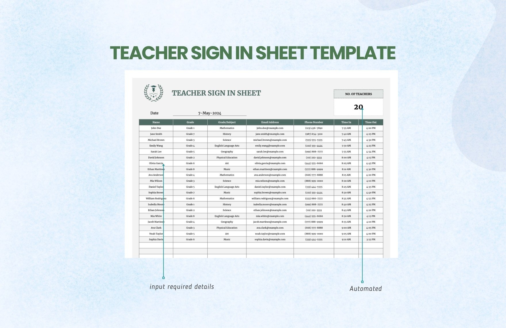 Teacher Sign in Sheet Template