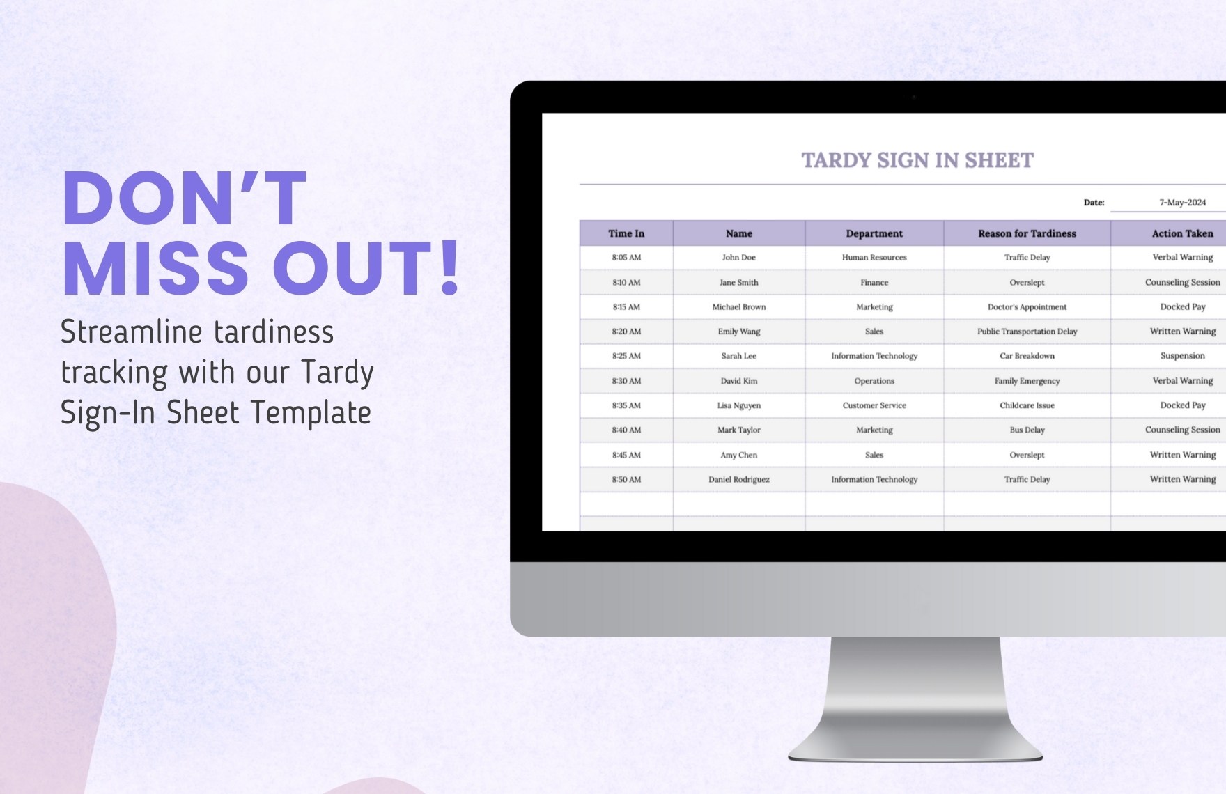 Tardy Sign in Sheet Template