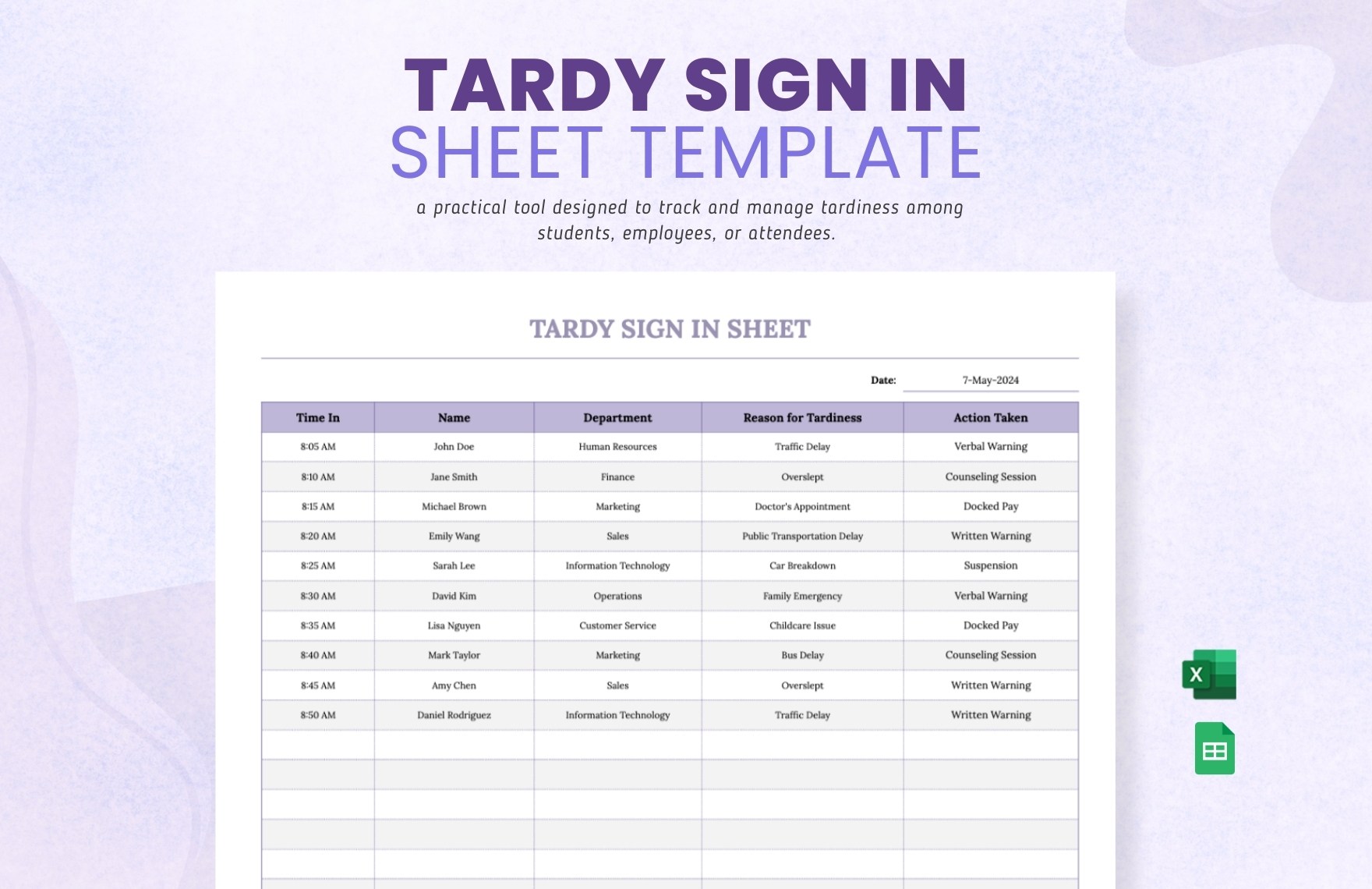 Free Tardy Sign in Sheet Template