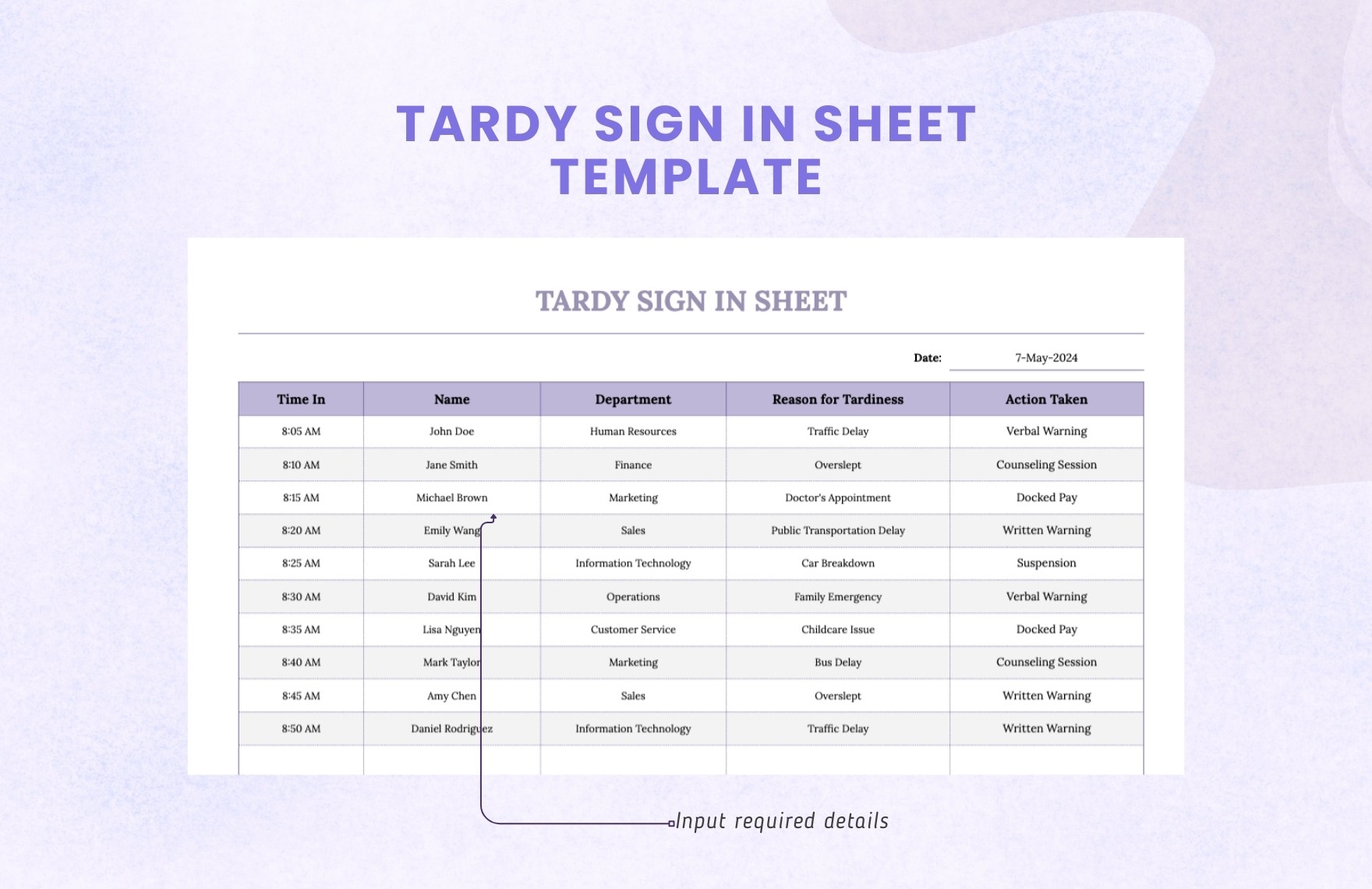 Tardy Sign in Sheet Template