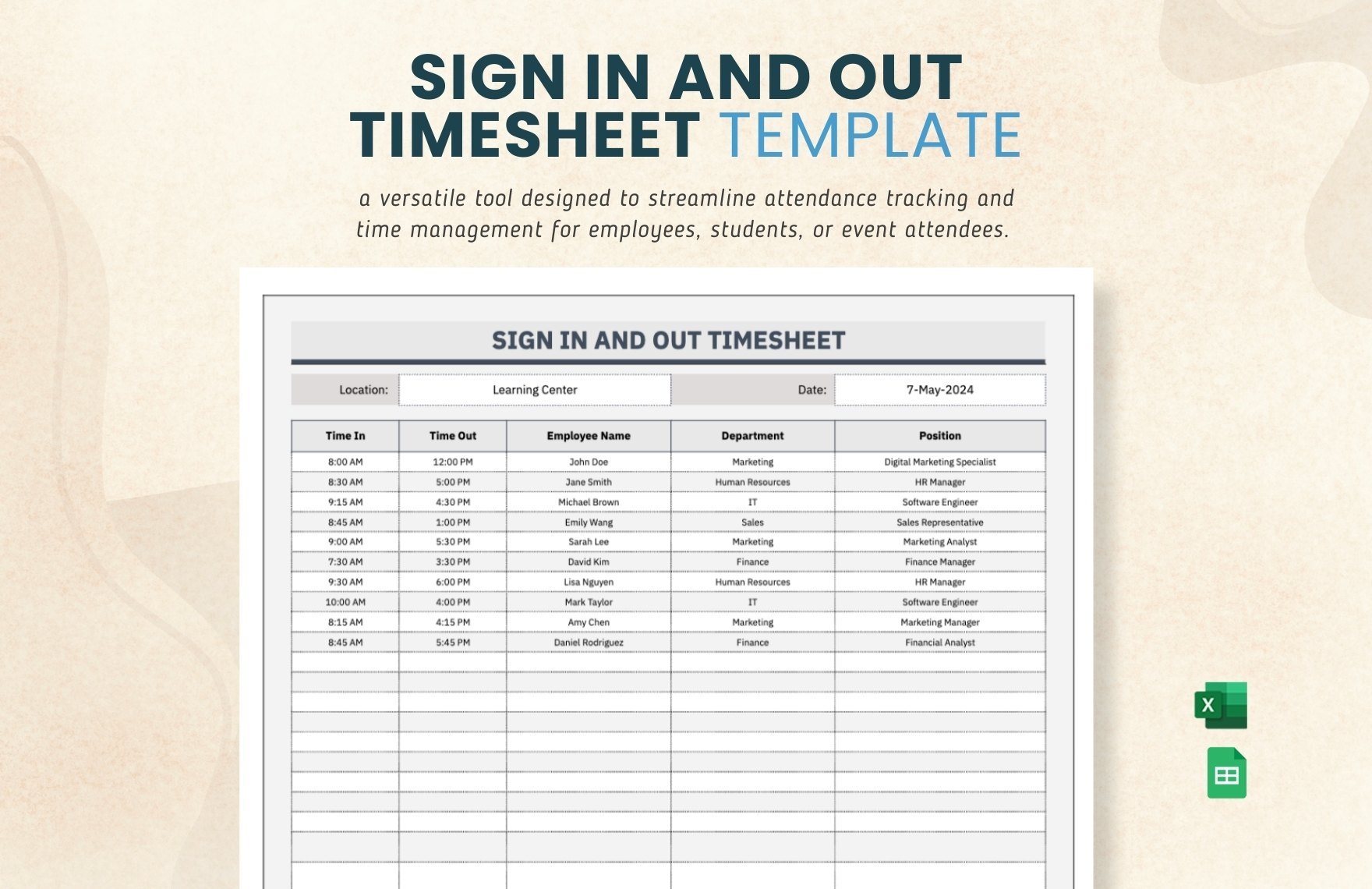 Free Sign in And Out Timesheet Template in Excel, Google Sheets