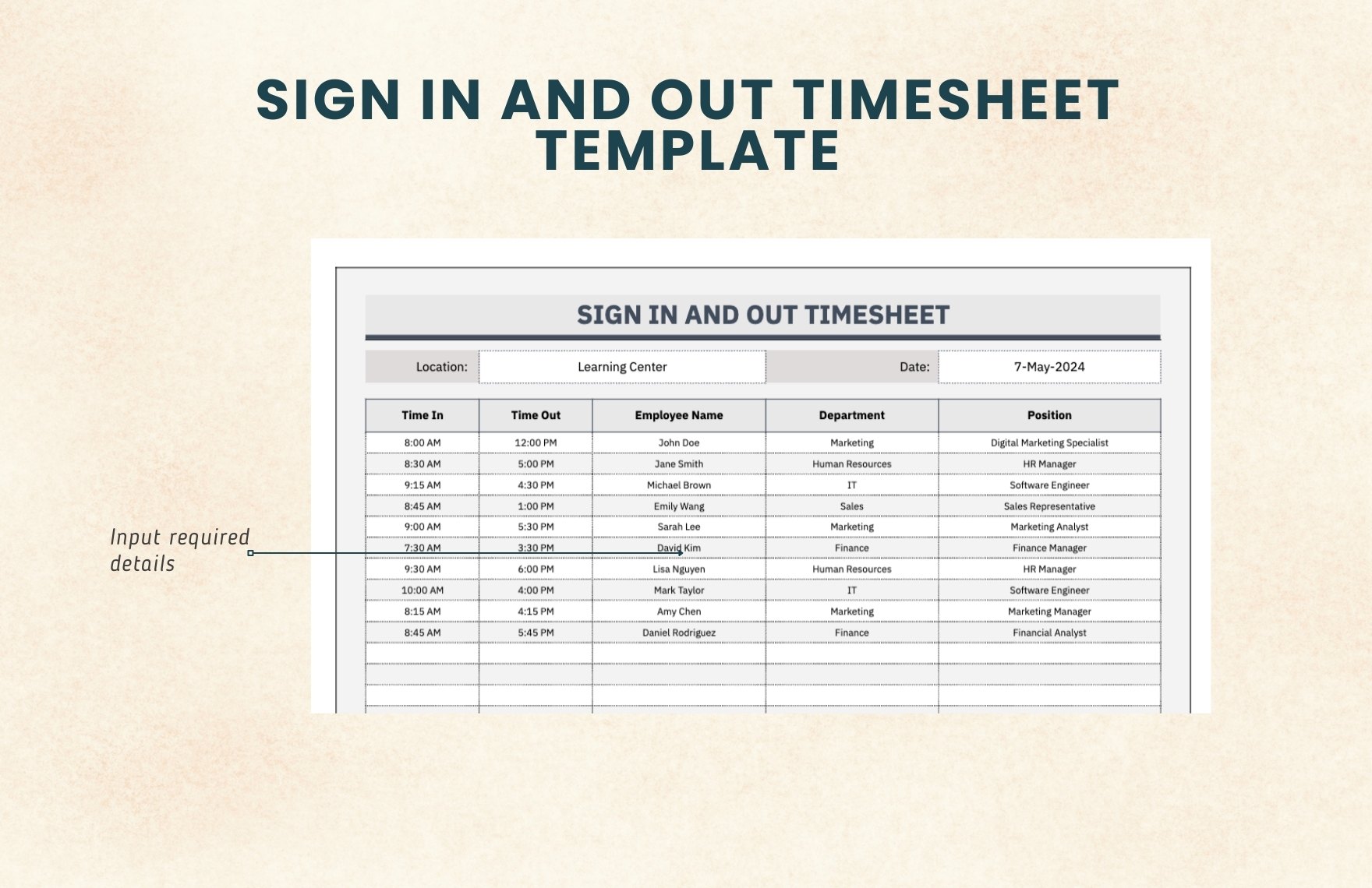 Sign in And Out Timesheet Template