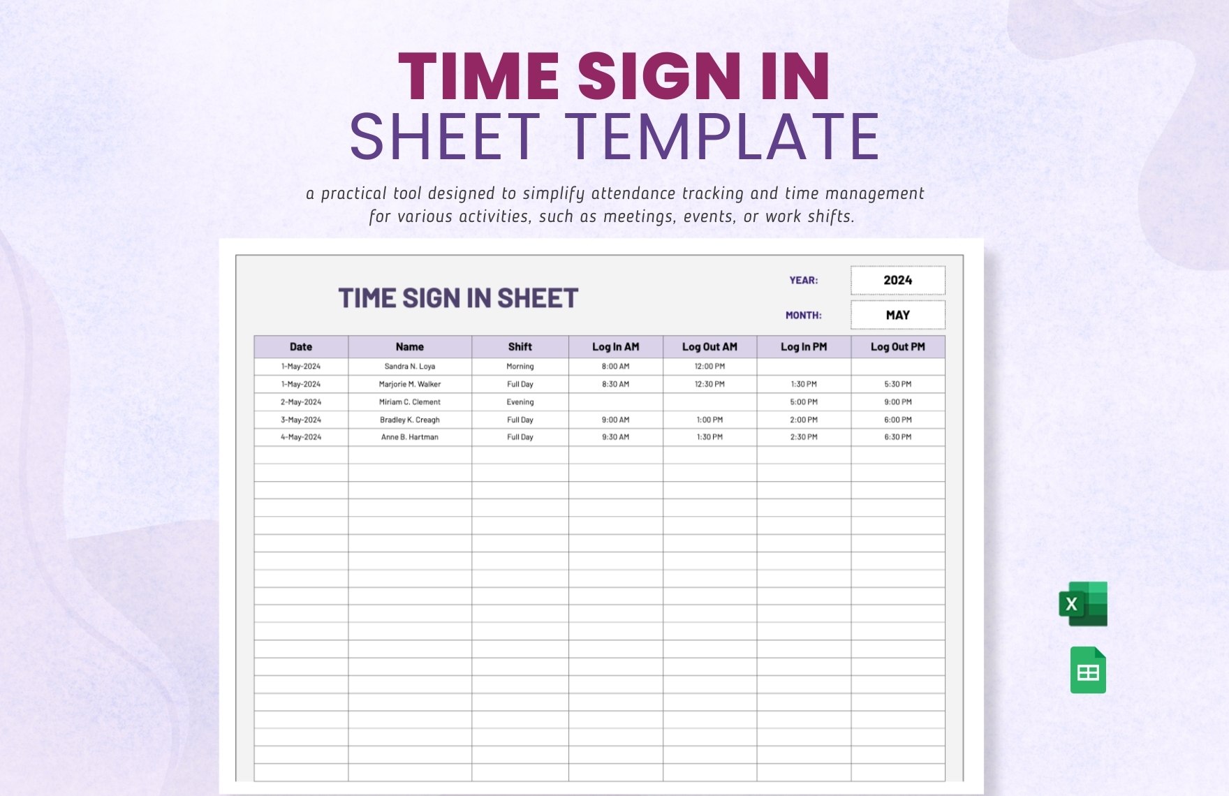 Time In Out Register Sample Attendance Sheet With Time In Out