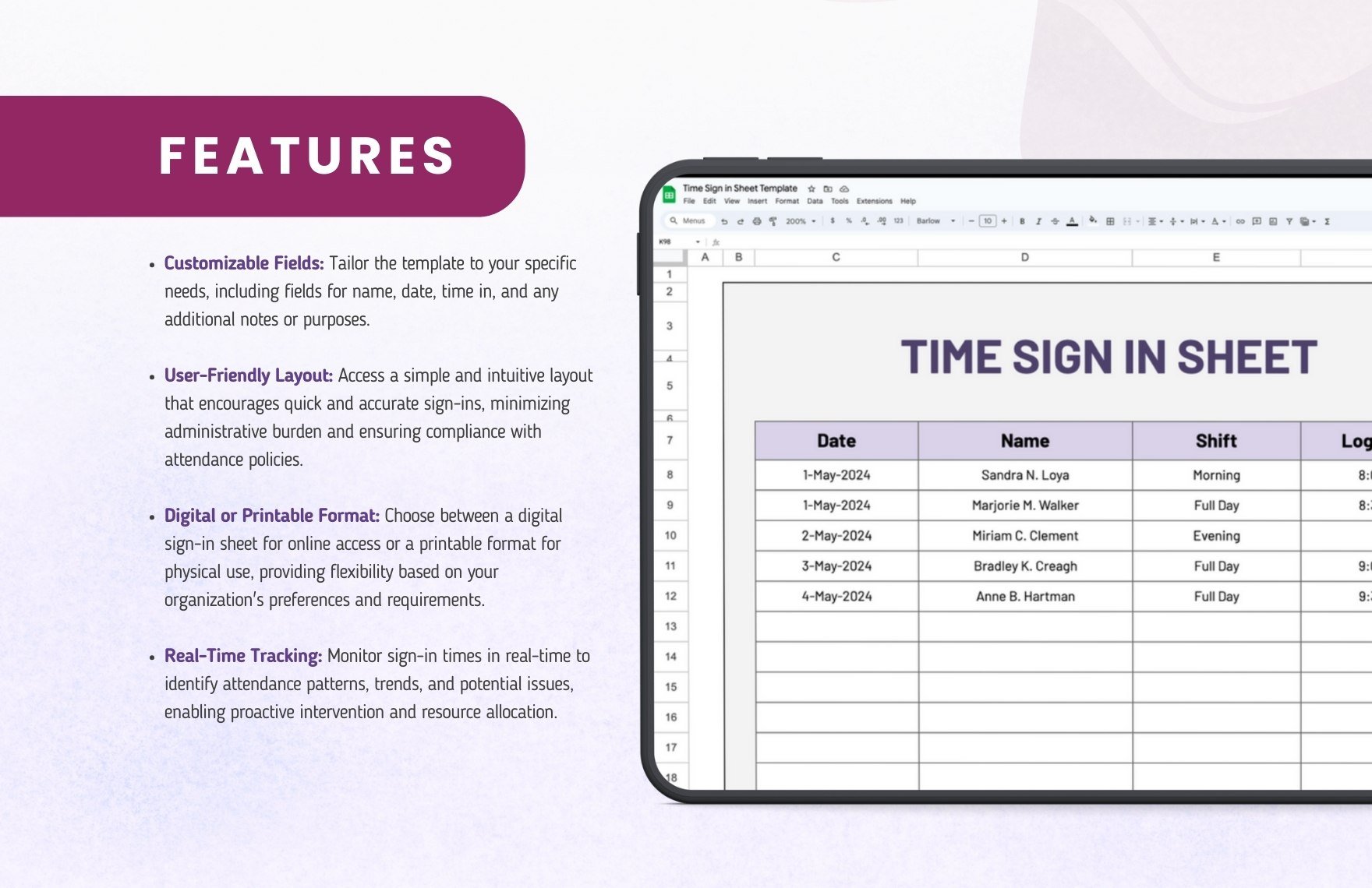 Time Sign in Sheet Template