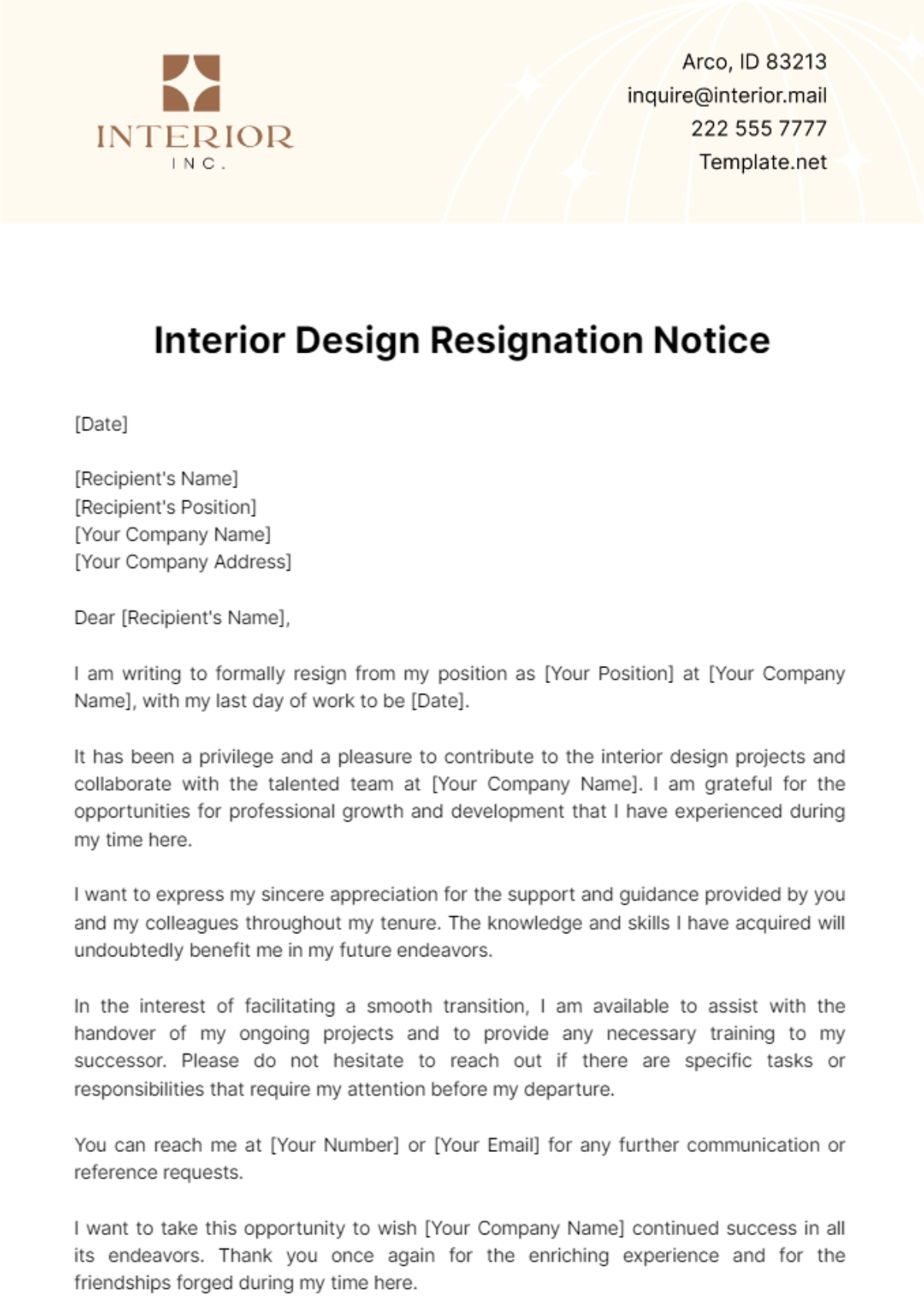 Interior Design Resignation Notice Template - Edit Online & Download