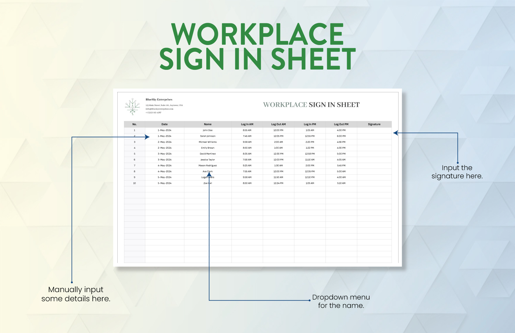 Workplace Sign in Sheet Template