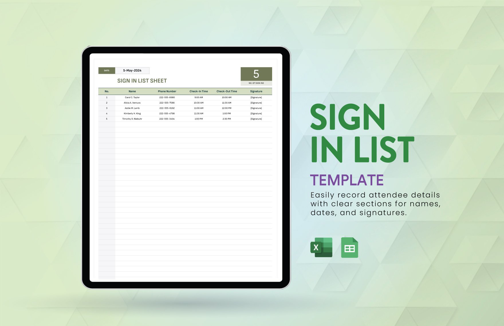 Sign in List Template