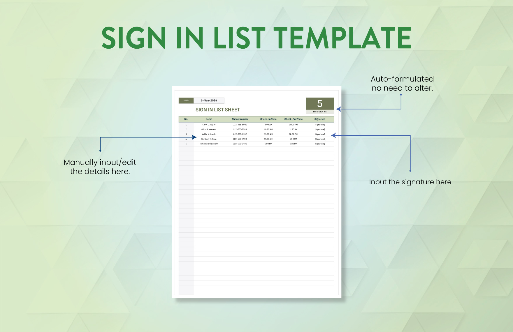 Sign in List Template